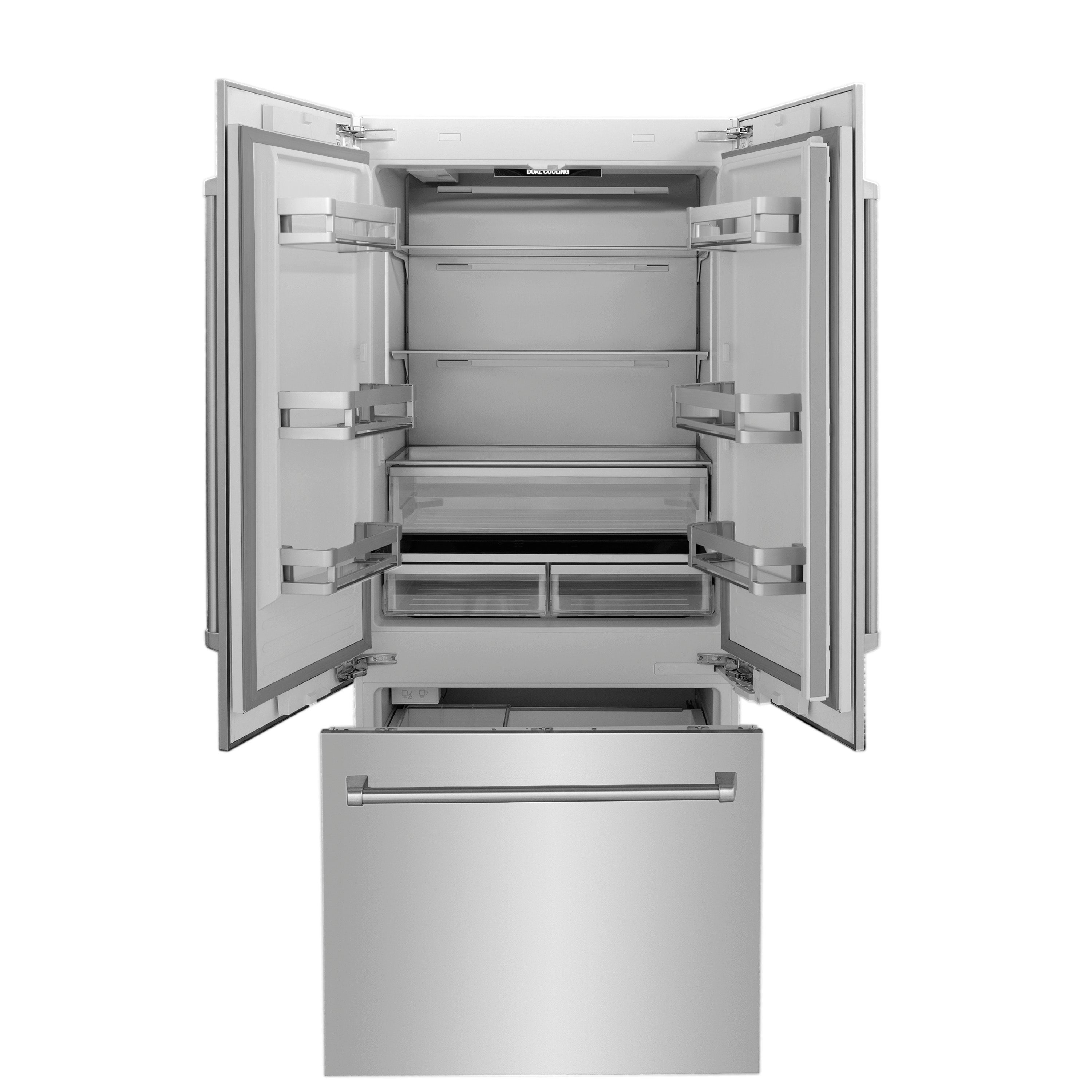 ZLINE Kitchen and Bath 36 Inch Built-In French Door Refrigerator 19.6 cu. ft. Capacity Stainless Steel Internal Water & Ice Dispenser (RBIV-304-36)
