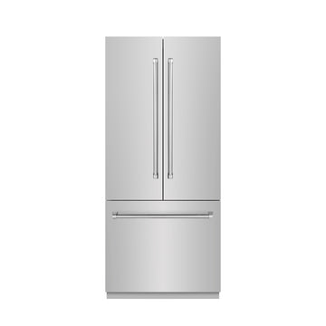 ZLINE 36 in. Built-In French Door Bottom Freezer Refrigerator 19.6 cu. ft. with Water Dispenser, Ice Maker, Stainless Steel Interior (SRBIV-304-36)