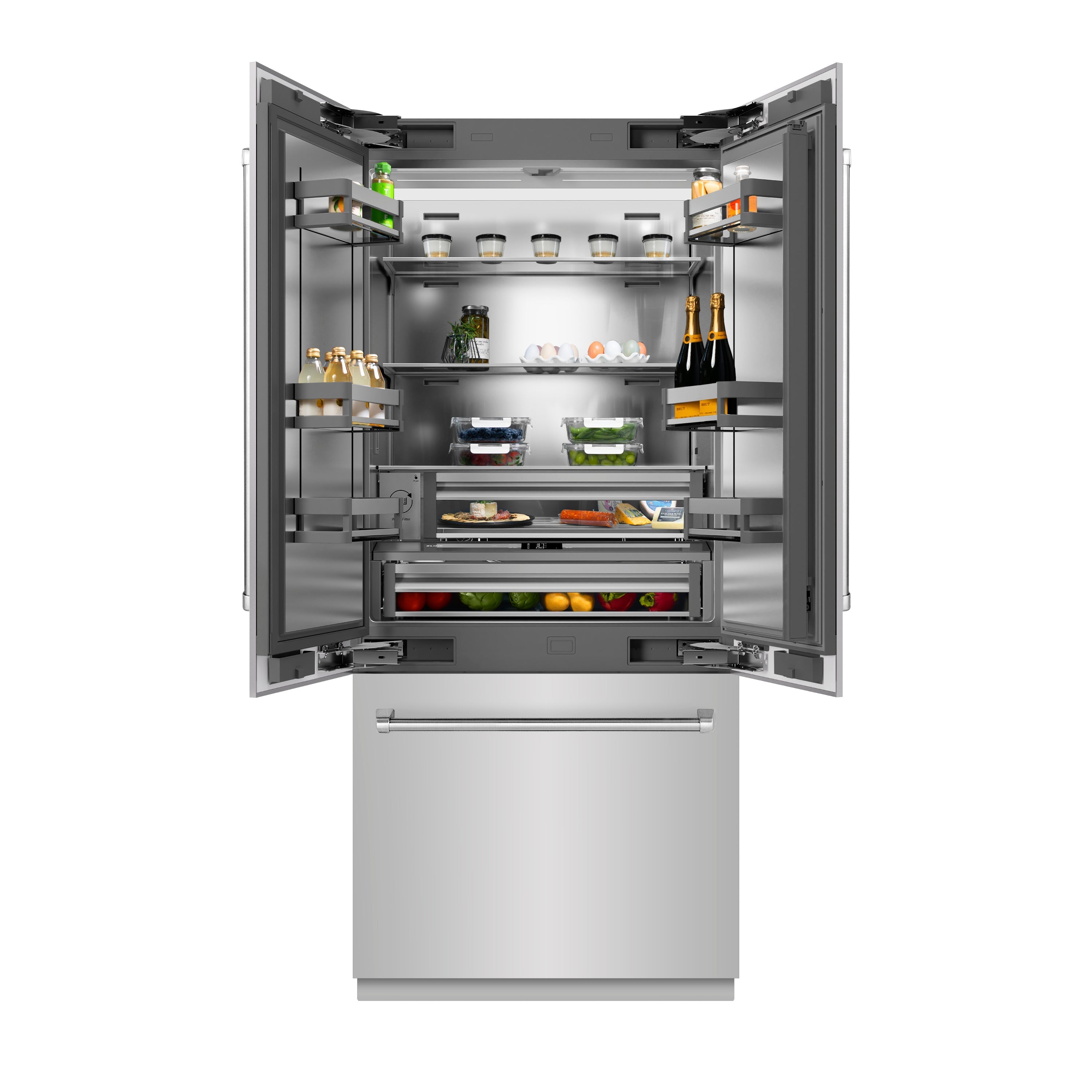 ZLINE 36 in. Built-In French Door Bottom Freezer Refrigerator 19.6 cu. ft. with Water Dispenser, Ice Maker, Stainless Steel Interior (SRBIV-304-36)