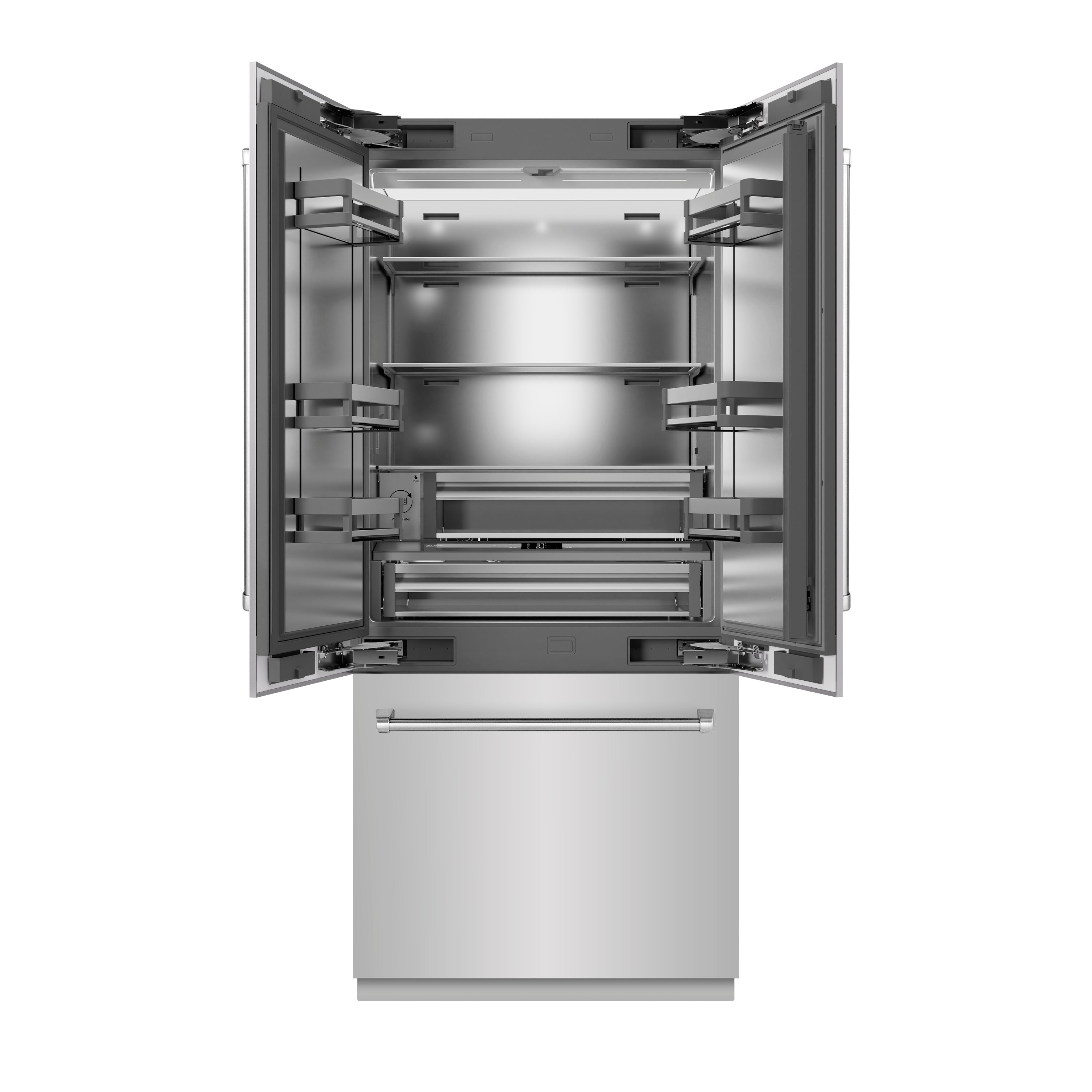 ZLINE 36 in. Built-In French Door Bottom Freezer Refrigerator 19.6 cu. ft. with Water Dispenser, Ice Maker, Stainless Steel Interior (SRBIV-304-36)
