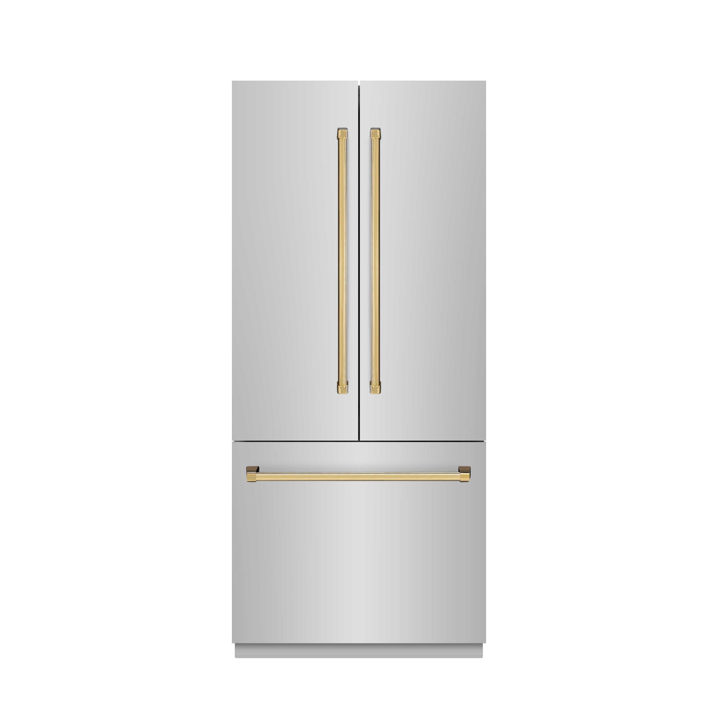 ZLINE 36 in. Built-In French Door Refrigerator 19.6 Cu. Ft. Stainless Steel Water Dispenser Ice Maker Polished Gold Accents (SRBIVZ-304-36G)