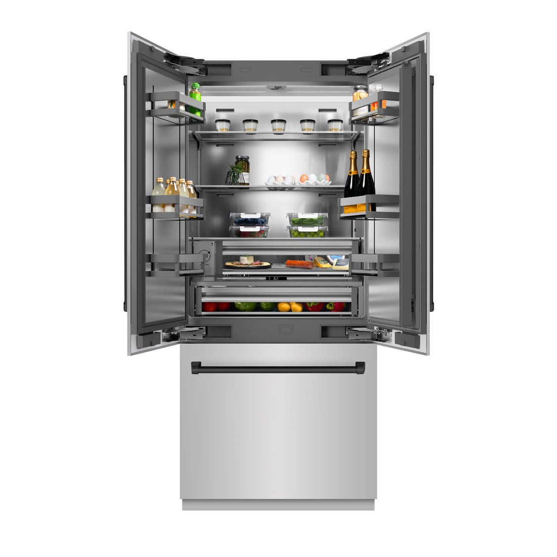 ZLINE 36 in. Built-In French Door Bottom Freezer Refrigerator, 19.6 cu. ft., Water Dispenser, Ice Maker, Stainless Steel Interior, Matte Black Accents (SRBIVZ-304-36MB)
