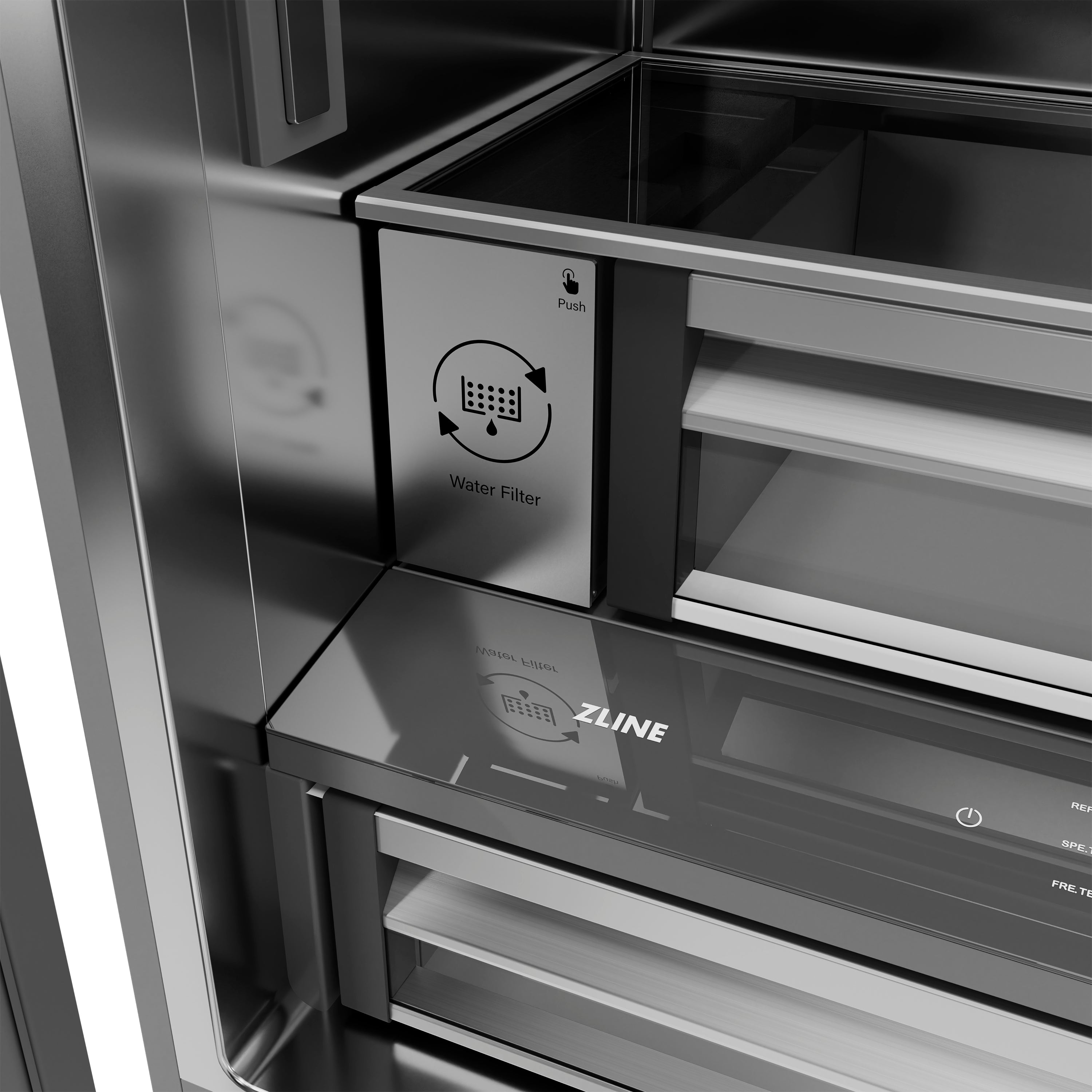 ZLINE 36 in. French Door Built-In Bottom Freezer Refrigerator 19.6 Cu. Ft. with Water Dispenser, Ice Maker, Stainless Steel Interior, Polished Gold Helix Handles (SRBIVZ-30436KG)