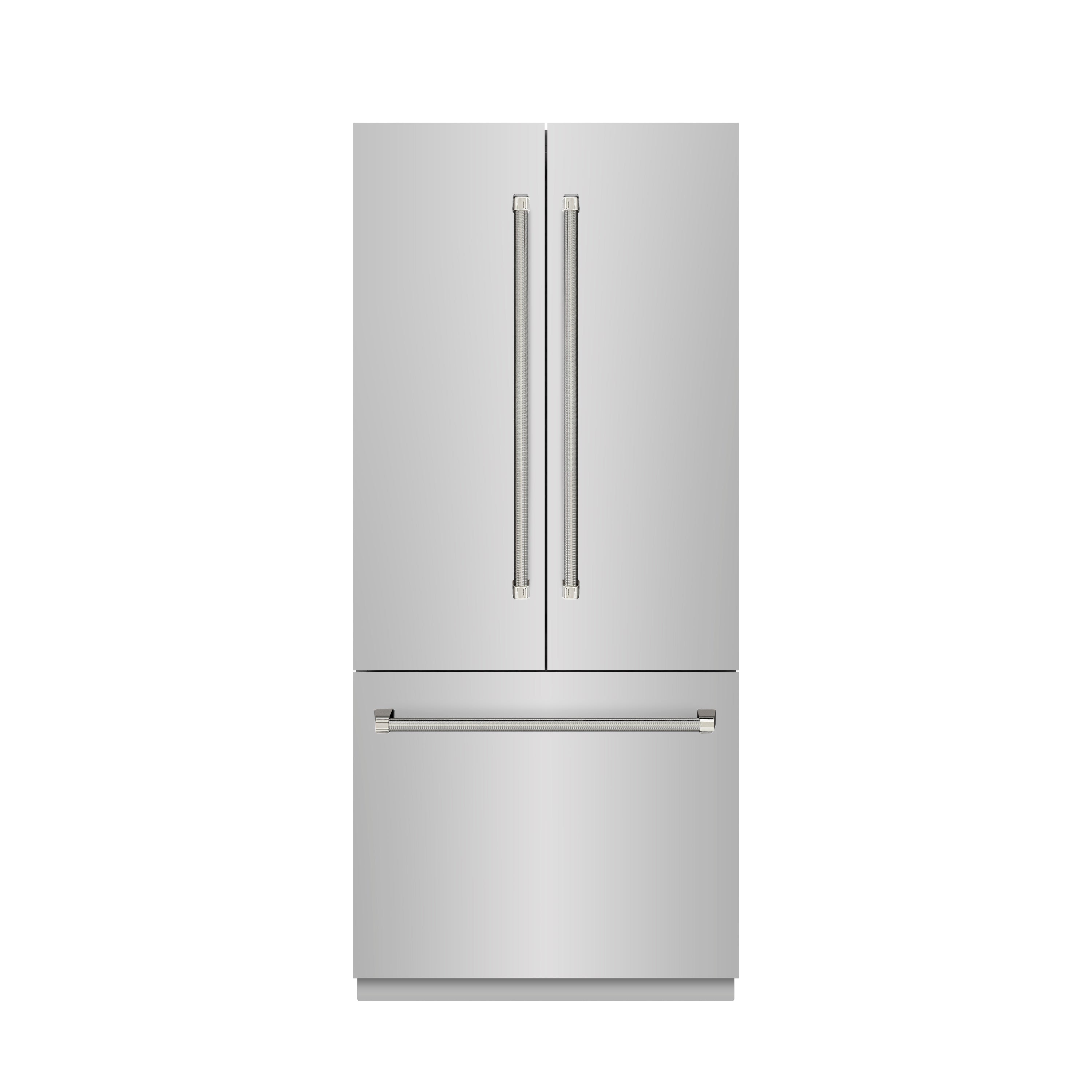 ZLINE 36 in. French Door Built-In Bottom Freezer Refrigerator 19.6 cu. ft. Stainless Steel Interior Water Dispenser Ice Maker Polished Nickel Helix Handles (SRBIVZ-30436KPN)