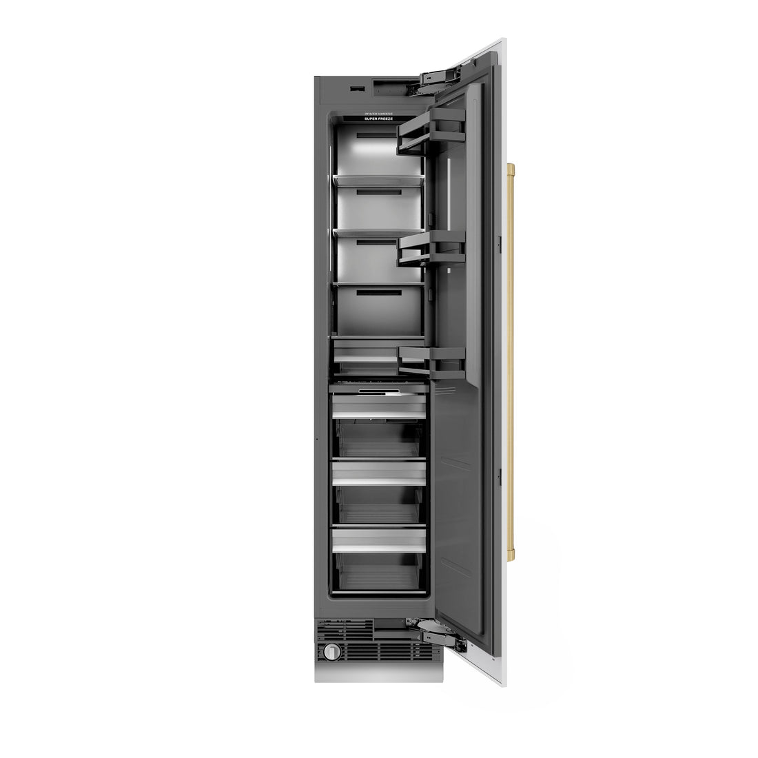 ZLINE Autograph 18" 8.6 cu. ft. Right Hinge Column Freezer in White Matte with Graphite Gray Interior and Champagne Bronze Accents, RCFVRZ-WM-18-CB