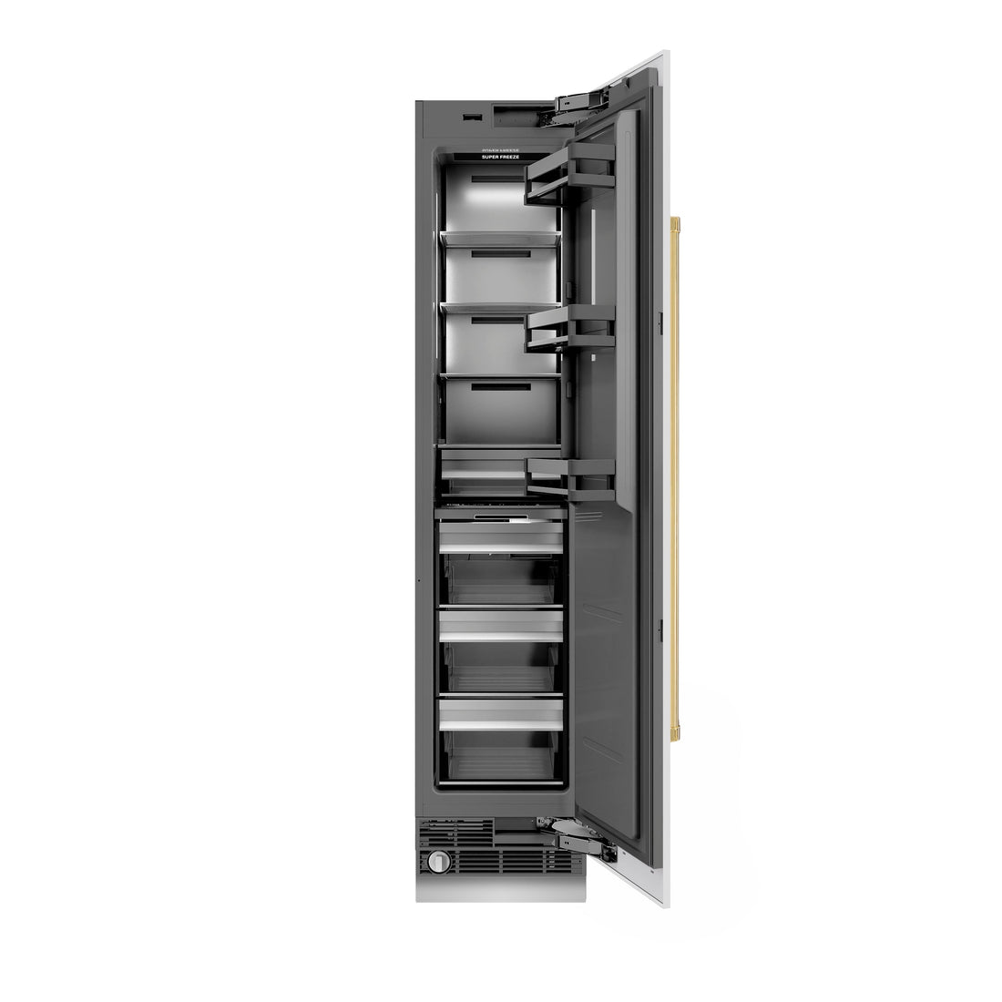 ZLINE Autograph 18" 8.6 cu. ft. Right Hinge Column Freezer in White Matte with Graphite Gray Interior and Polished Gold Accents, RCFVRZ-WM-18-G