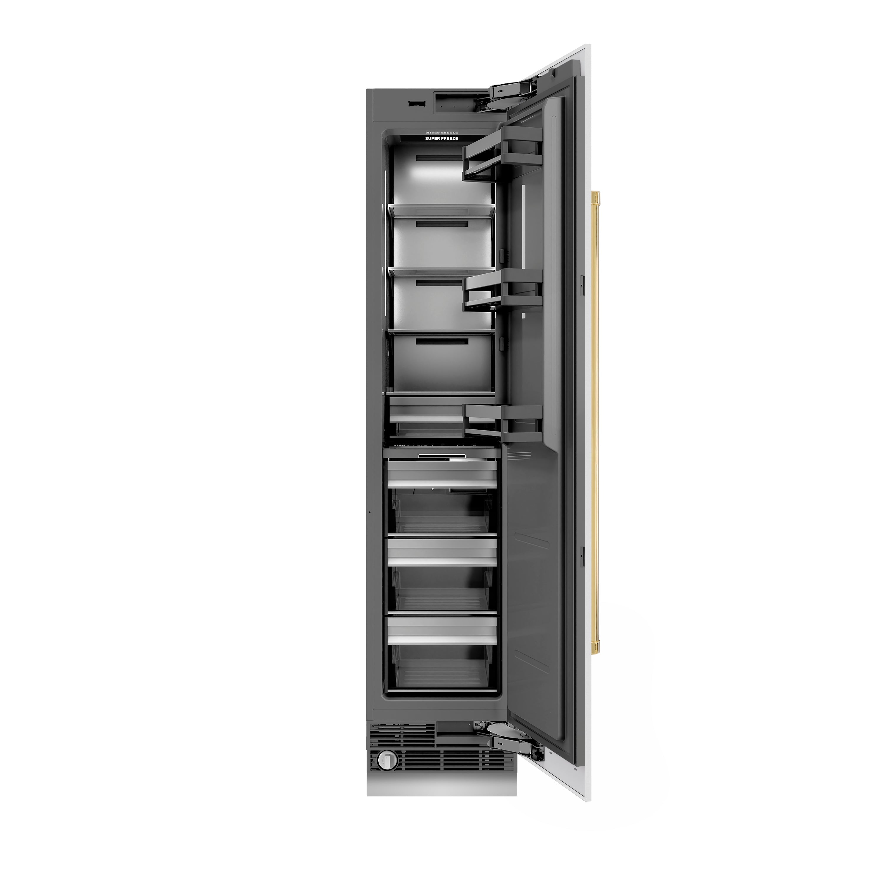 ZLINE Autograph 18" 8.6 cu. ft. Right Hinge Column Freezer in White Matte with Graphite Gray Interior and Polished Gold Accents, RCFVRZ-WM-18-G
