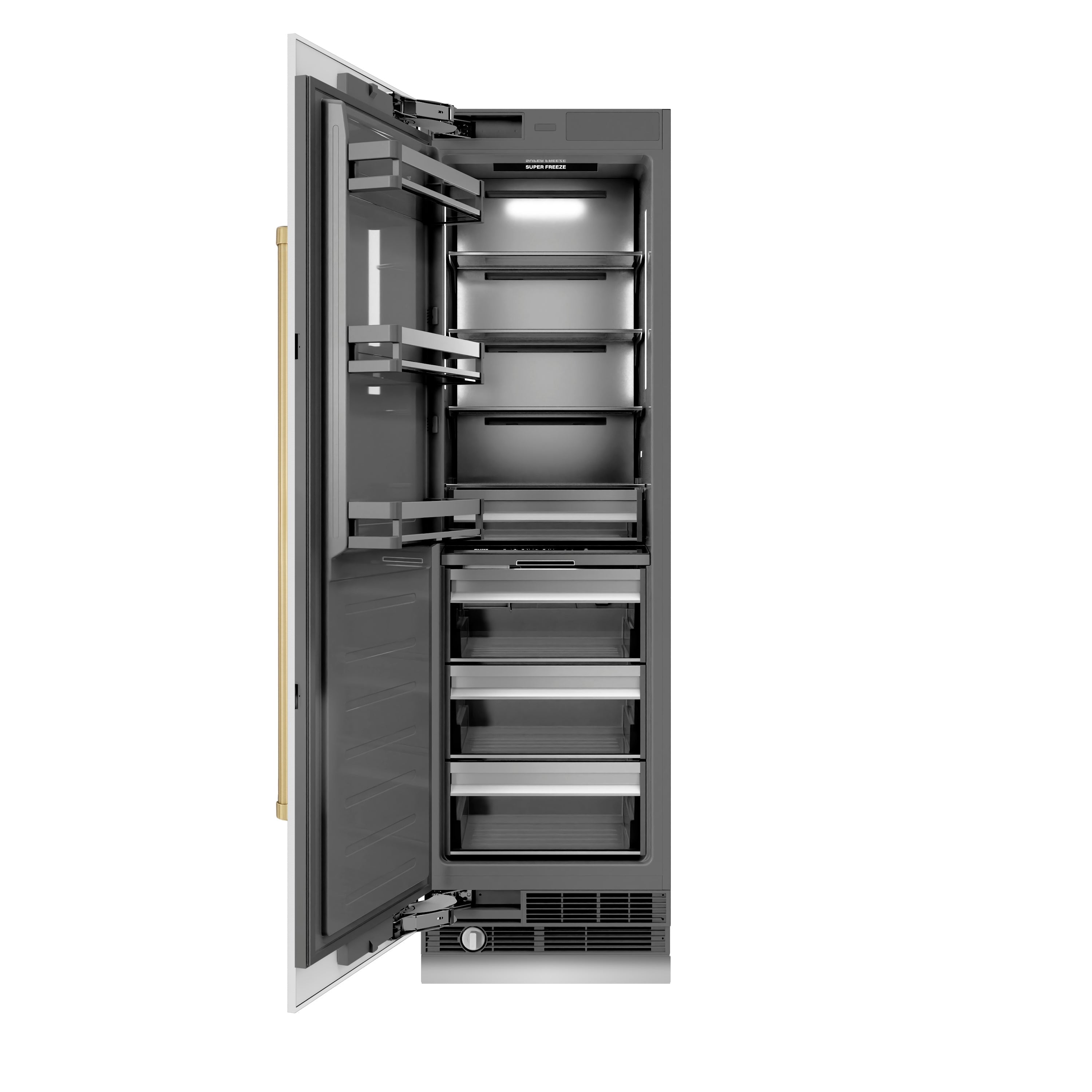 ZLINE Autograph 24" 12.4 cu. ft. Column Freezer in White Matte with Graphite Gray Interior and Champagne Bronze Accents, RCFVZ-WM-24-CB
