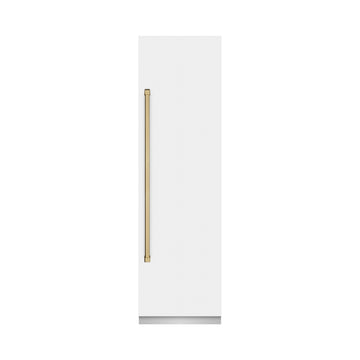 ZLINE 24 in. Column Refrigerator 12.5 cu. ft. White Matte Champagne Bronze Accents Graphite Gray Interior (RCRVZ-WM-24-CB)