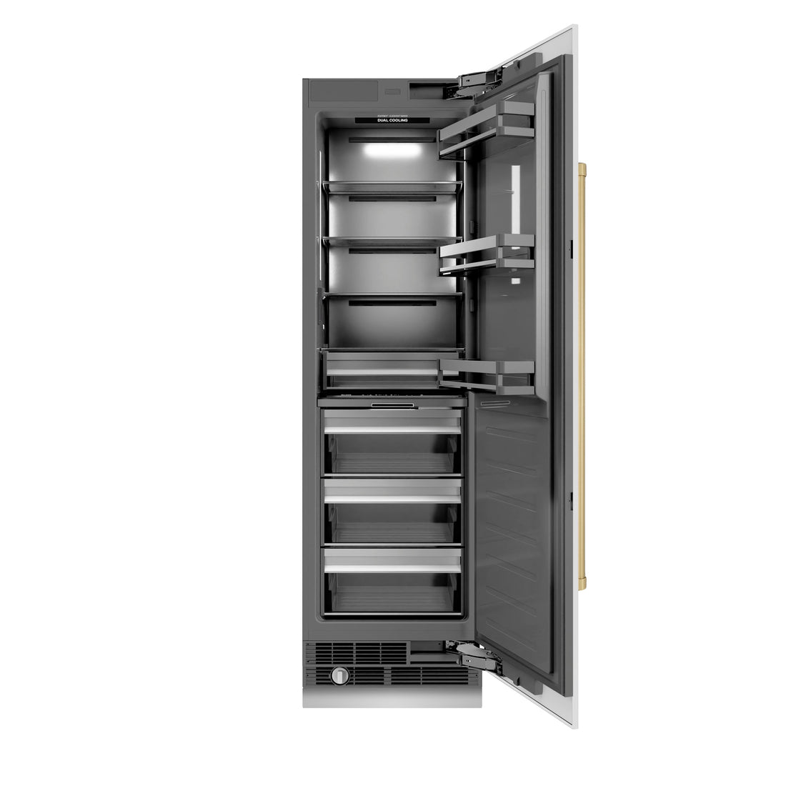 ZLINE 24 in. Column Refrigerator 12.5 cu. ft. White Matte Champagne Bronze Accents Graphite Gray Interior (RCRVZ-WM-24-CB)