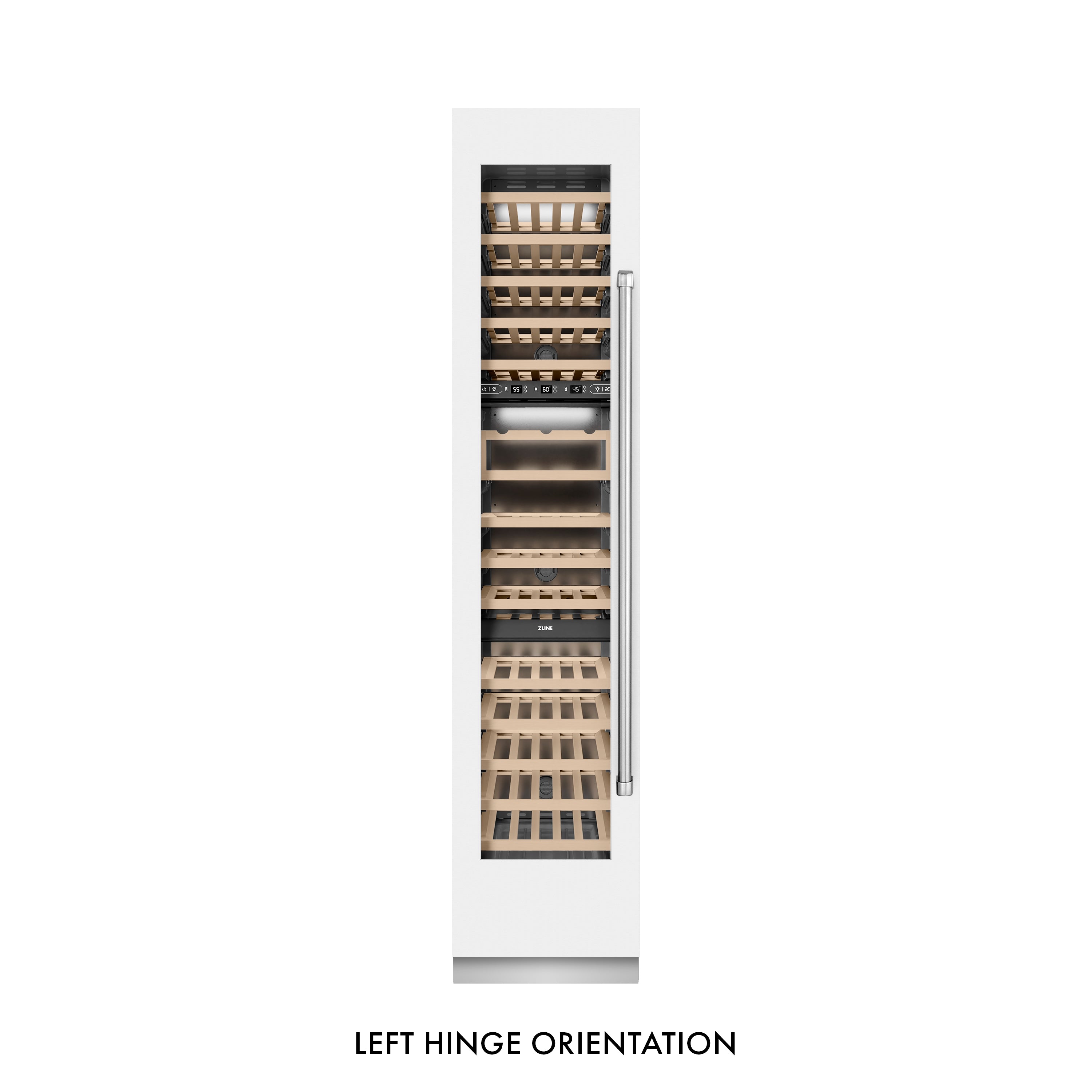 ZLINE 18" 9.0 cu. ft. Triple Zone 68 Bottle Left Hinge Column Wine Cooler in White Matte, RCWVL-WM-18