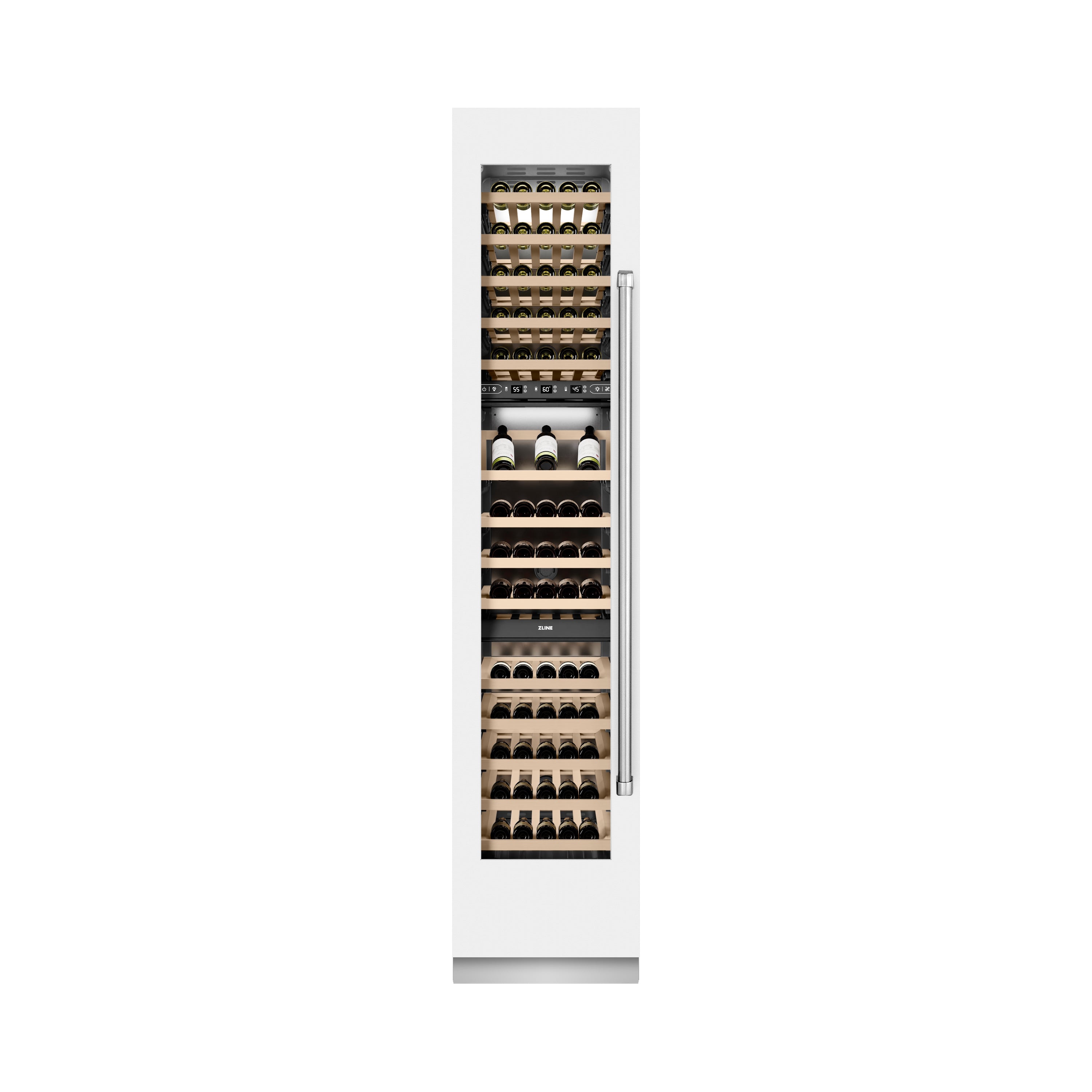 ZLINE 18" 9.0 cu. ft. Triple Zone 68 Bottle Left Hinge Column Wine Cooler in White Matte, RCWVL-WM-18