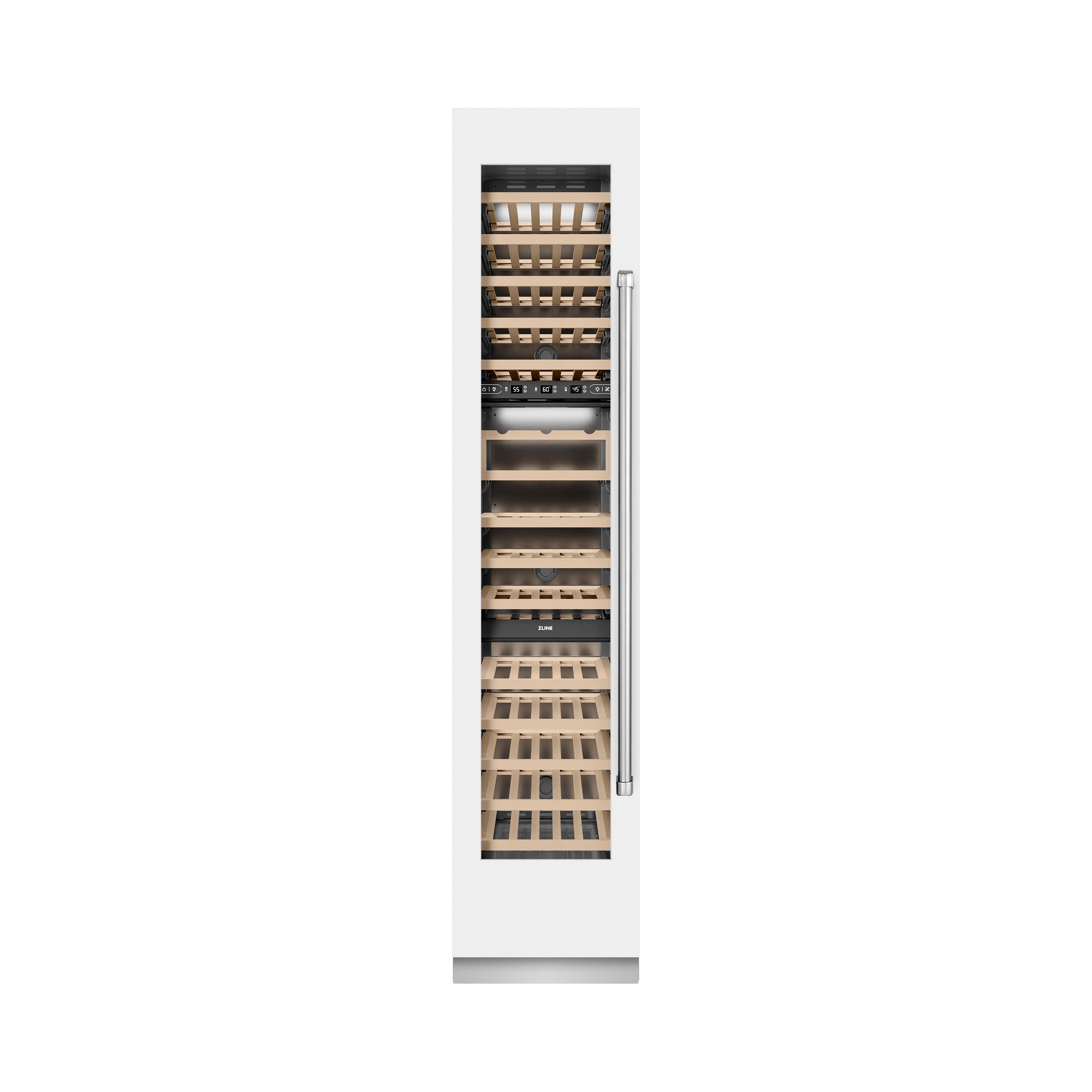 ZLINE 18" 9.0 cu. ft. Triple Zone 68 Bottle Left Hinge Column Wine Cooler in White Matte, RCWVL-WM-18