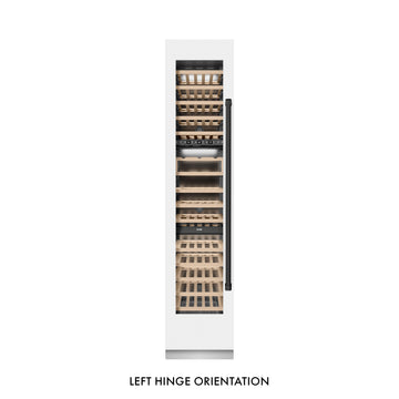 ZLINE Autograph 18" 9.0 cu. ft. Triple Zone 68 Bottle Left Hinge Column Wine Cooler in White Matte with Matte Black Accents, RCWVLZ-WM-18-MB