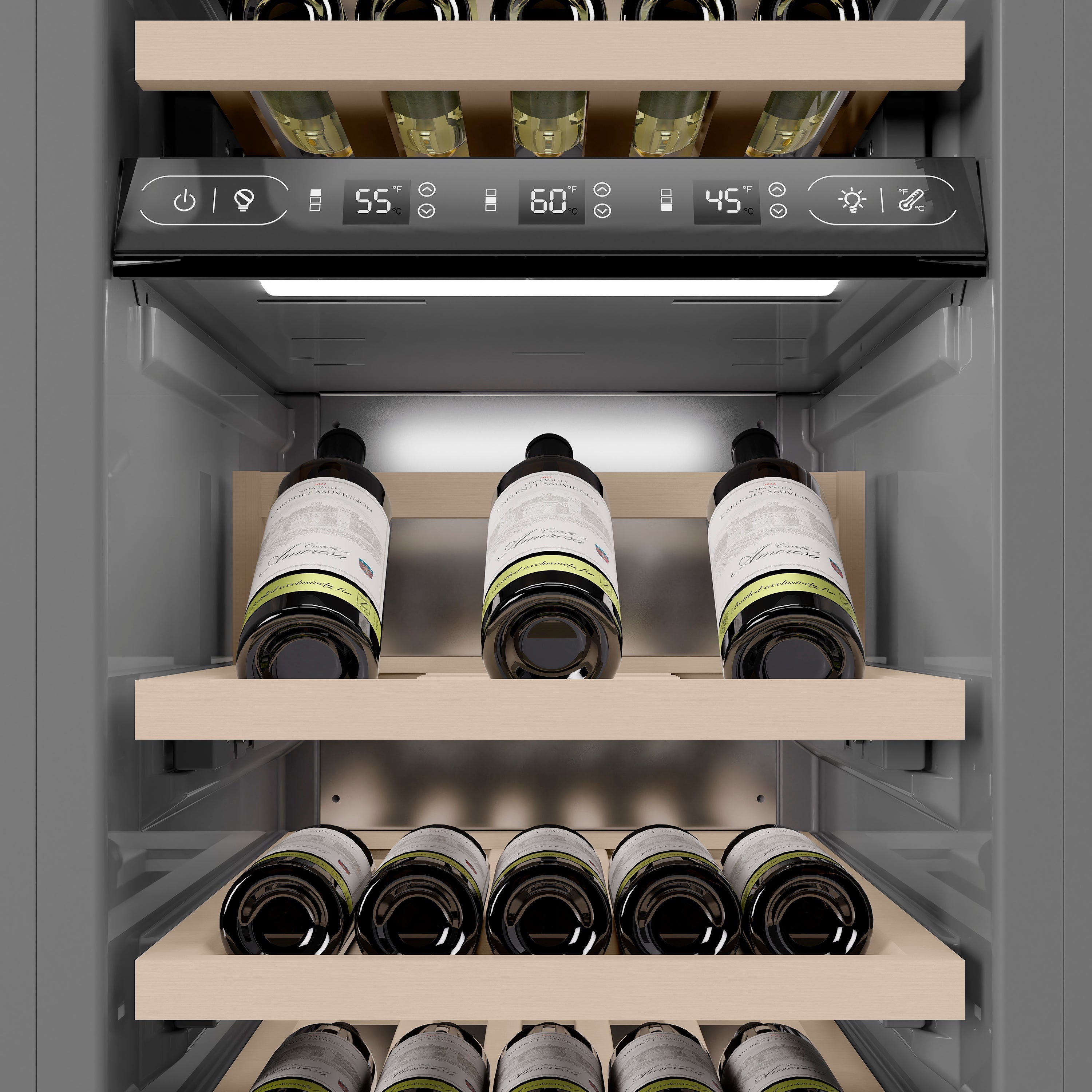 ZLINE Autograph 18" 9.0 cu. ft. Triple Zone 68 Bottle Right Hinge Column Wine Cooler in White Matte with Matte Black Accents, RCWVRZ-WM-18-MB