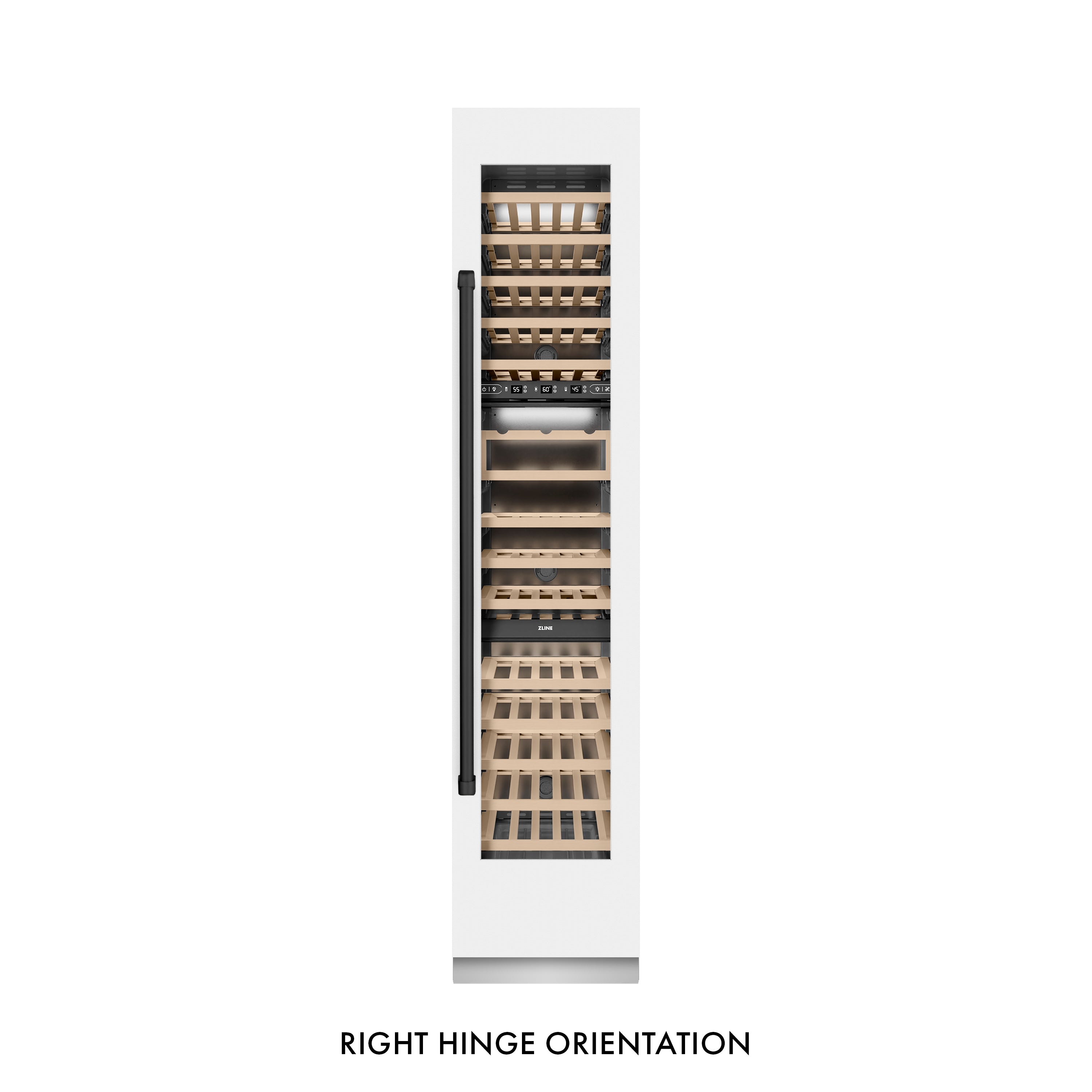 ZLINE Autograph 18" 9.0 cu. ft. Triple Zone 68 Bottle Right Hinge Column Wine Cooler in White Matte with Matte Black Accents, RCWVRZ-WM-18-MB