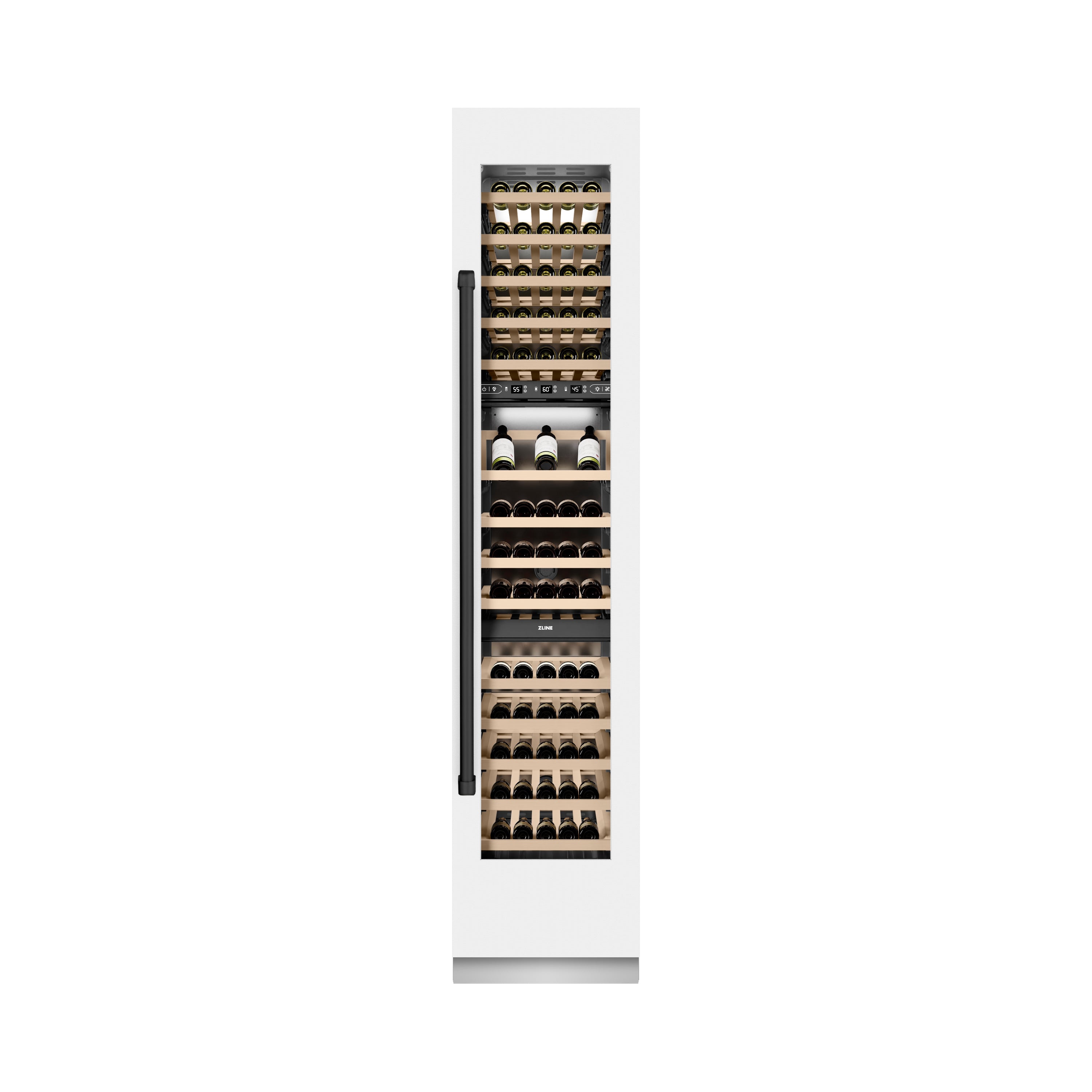 ZLINE Autograph 18" 9.0 cu. ft. Triple Zone 68 Bottle Right Hinge Column Wine Cooler in White Matte with Matte Black Accents, RCWVRZ-WM-18-MB