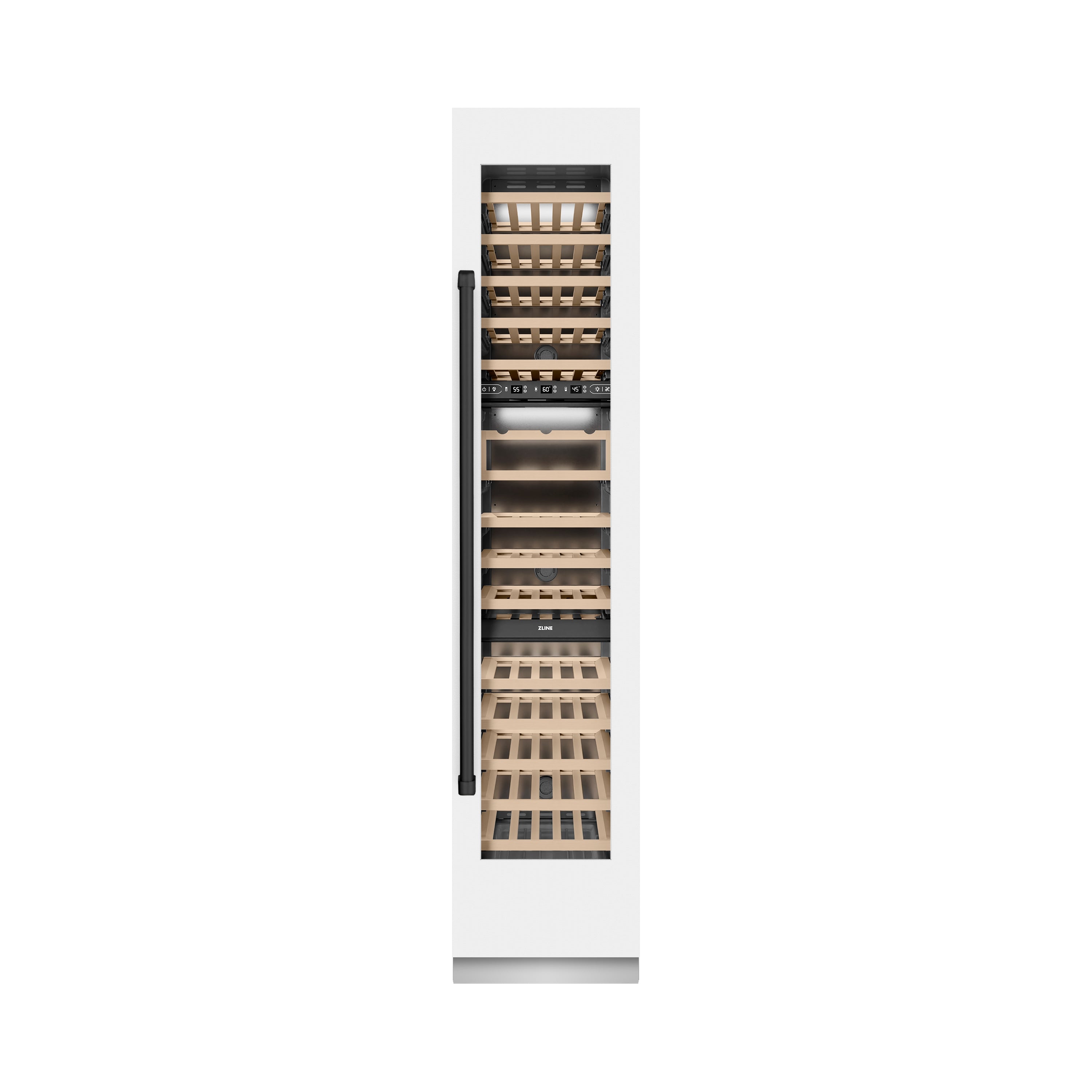 ZLINE Autograph 18" 9.0 cu. ft. Triple Zone 68 Bottle Right Hinge Column Wine Cooler in White Matte with Matte Black Accents, RCWVRZ-WM-18-MB