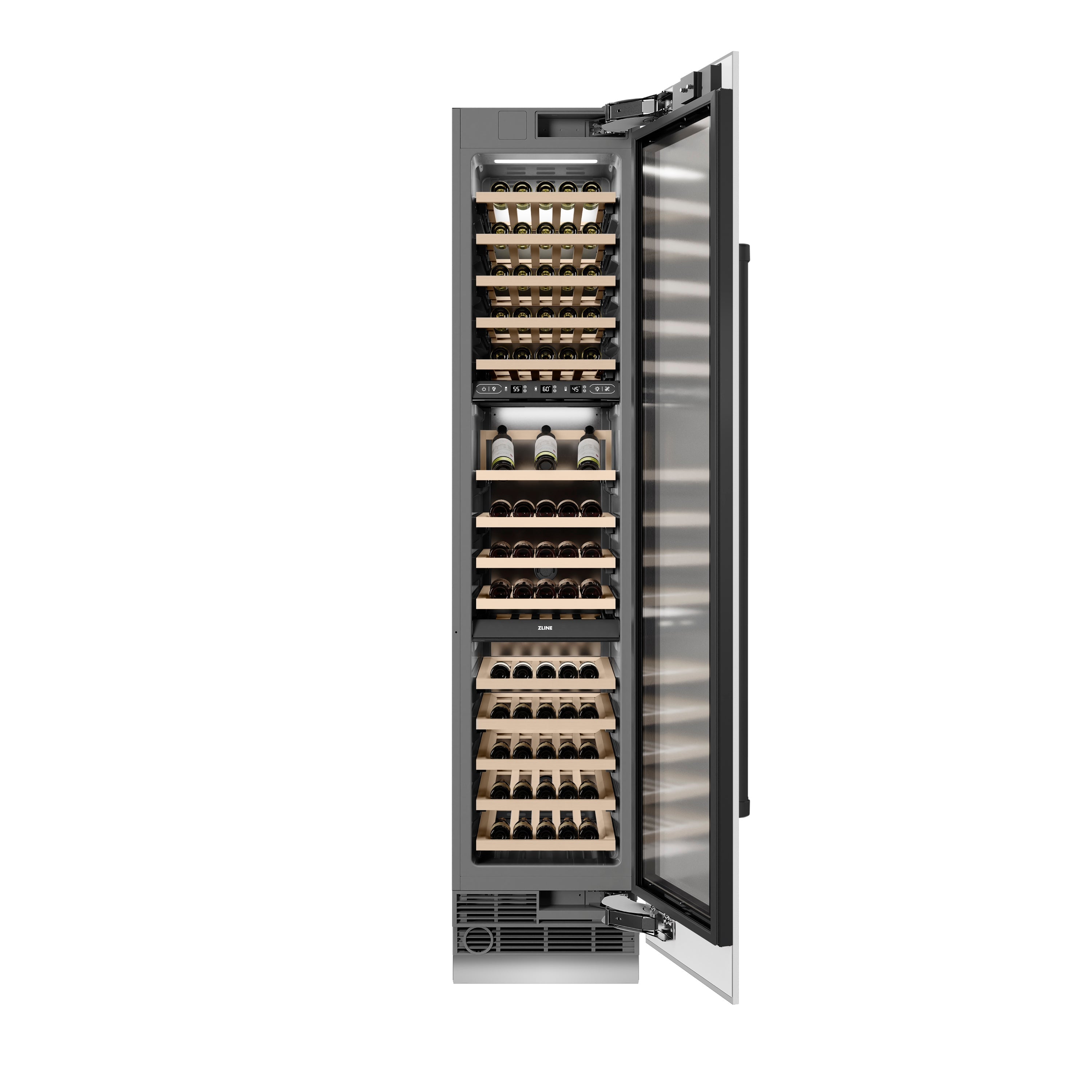 ZLINE Autograph 18" 9.0 cu. ft. Triple Zone 68 Bottle Right Hinge Column Wine Cooler in White Matte with Matte Black Accents, RCWVRZ-WM-18-MB
