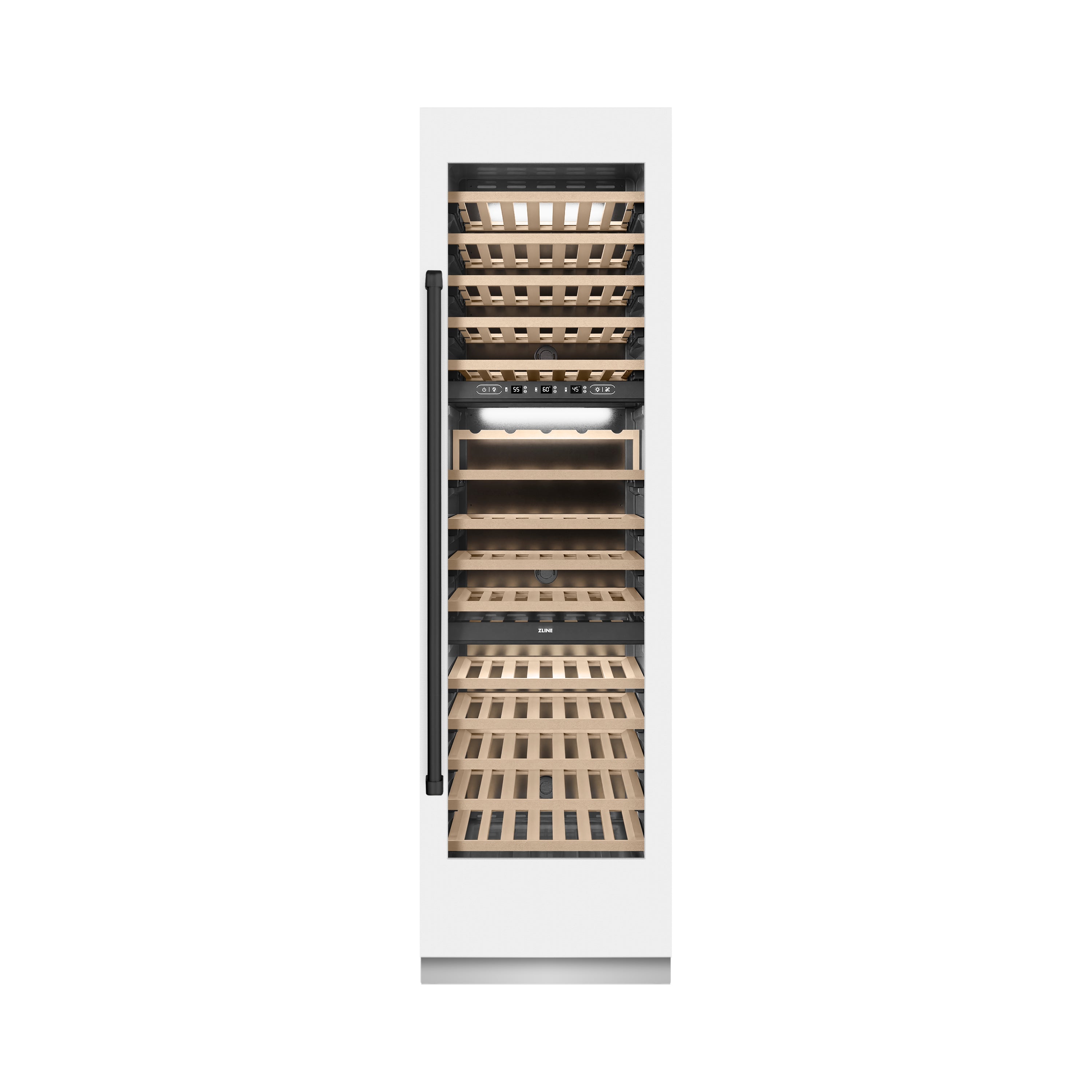 ZLINE Autograph 24" 12.4 cu. ft. Triple Zone 100 Bottle Column Wine Cooler in White Matte and Matte Black Accents, RCWVZ-WM-24-MB