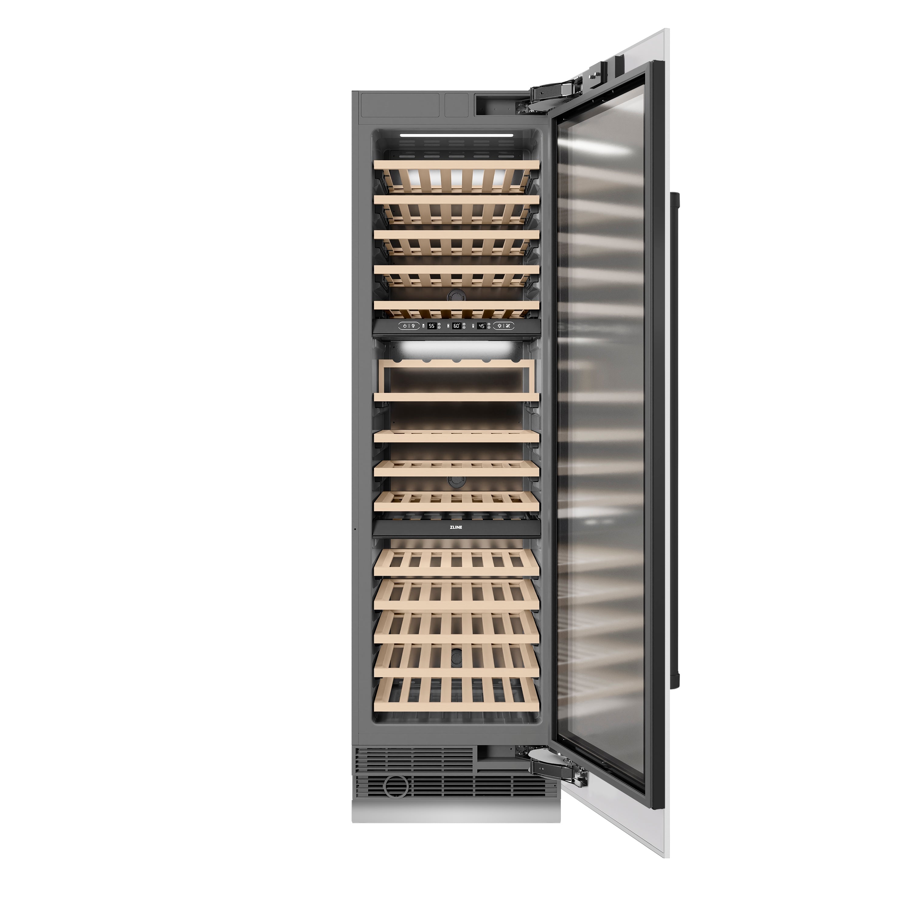 ZLINE Autograph 24" 12.4 cu. ft. Triple Zone 100 Bottle Column Wine Cooler in White Matte and Matte Black Accents, RCWVZ-WM-24-MB