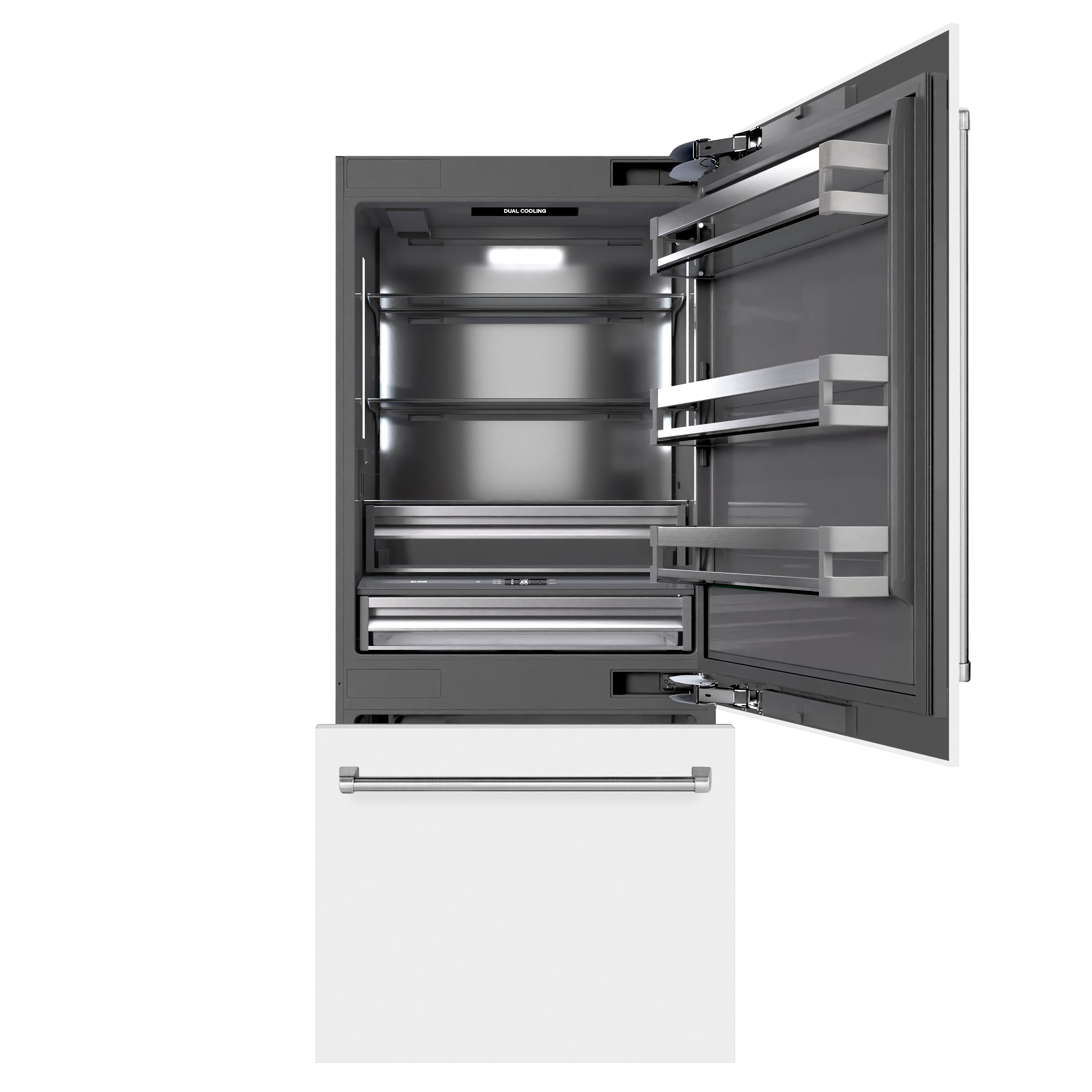 ZLINE 36" Built-In Bottom Freezer Refrigerator 19.8 cu. ft. Water Dispenser Ice Maker White Matte Graphite Gray Interior (GRBIT-WM-36)
