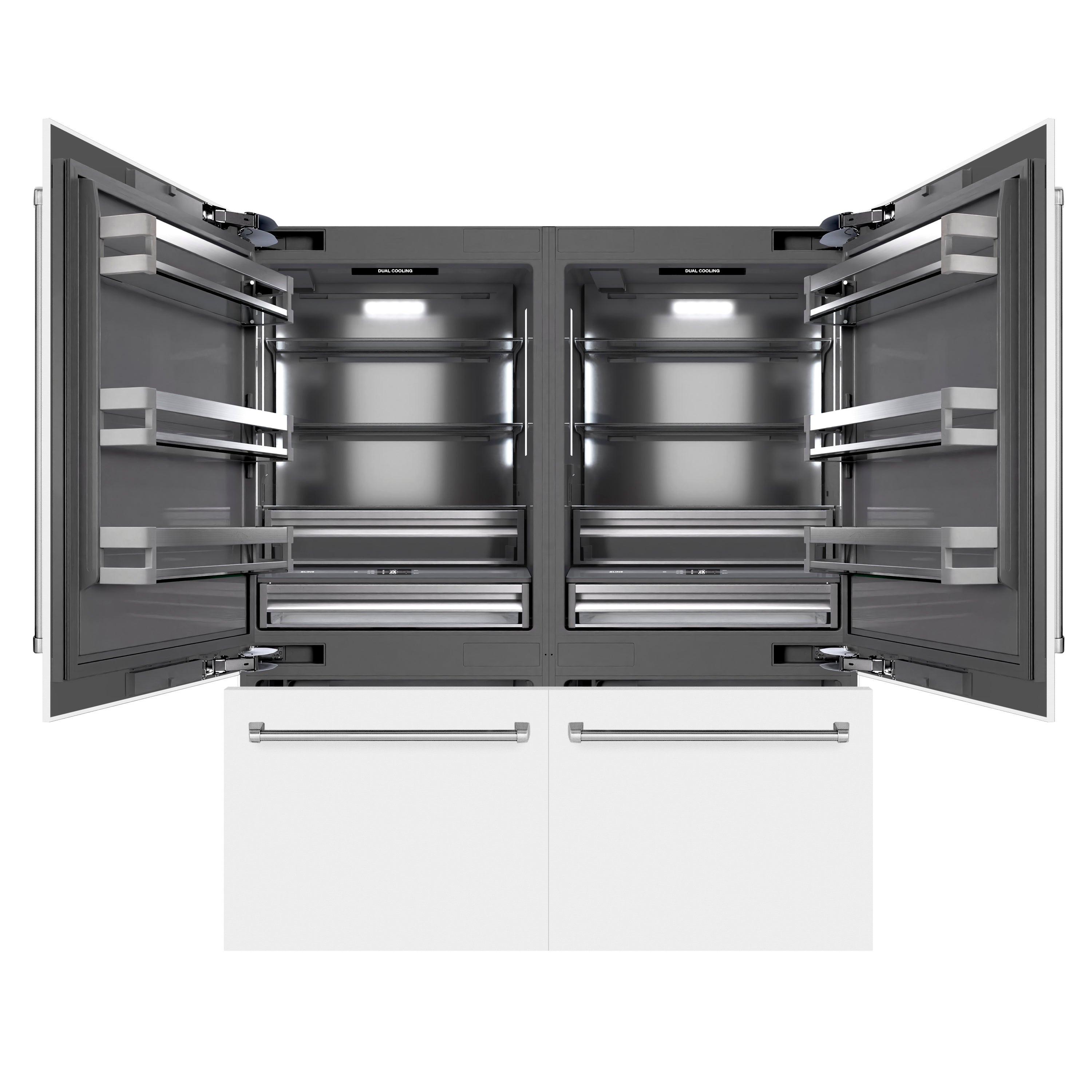 ZLINE 72 in French Door Built-In Bottom Freezer Refrigerator 39.6 Cu. Ft. Dual Ice Makers Water Dispensers White Matte Graphite Gray Interior (GRBIT-WM-72)