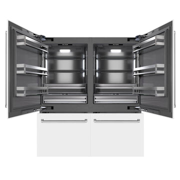 ZLINE 72 in French Door Built-In Bottom Freezer Refrigerator 39.6 Cu. Ft. Dual Ice Makers Water Dispensers White Matte Graphite Gray Interior (GRBIT-WM-72)