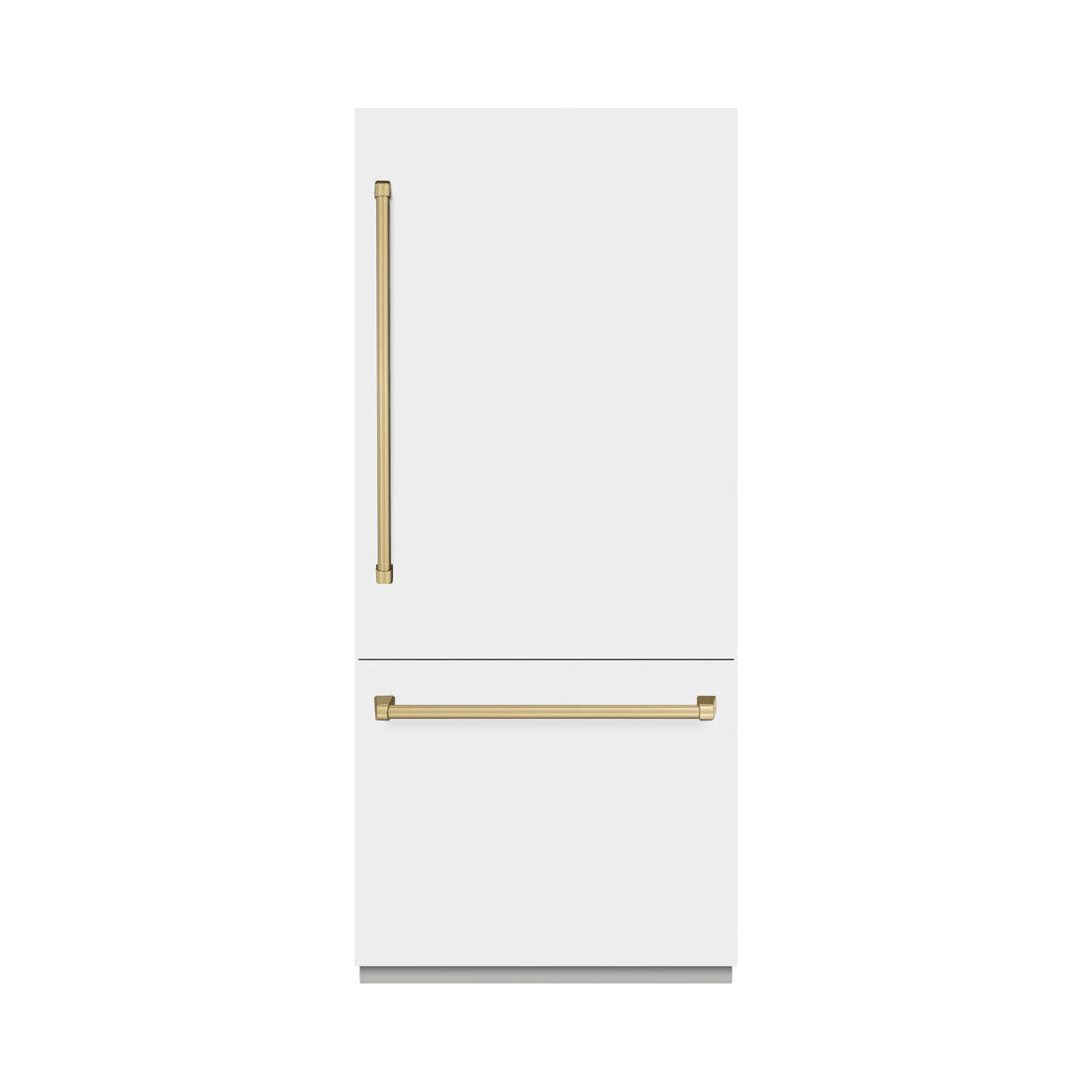 ZLINE 36" Built-In Bottom Freezer Refrigerator 19.8 cu. ft. Water Dispenser Ice Maker White Matte Graphite Gray Interior Champagne Bronze Accents (GRBITZ-WM-36-CB)