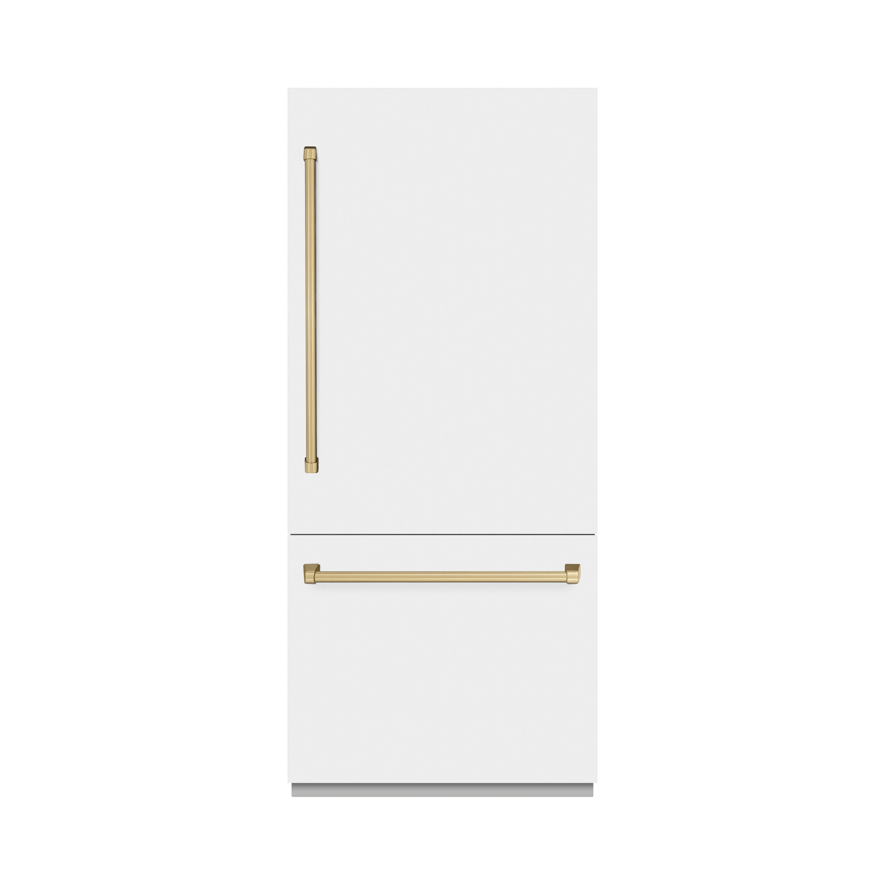 ZLINE 36" Built-In Bottom Freezer Refrigerator 19.8 cu. ft. Water Dispenser Ice Maker White Matte Graphite Gray Interior Champagne Bronze Accents (GRBITZ-WM-36-CB)