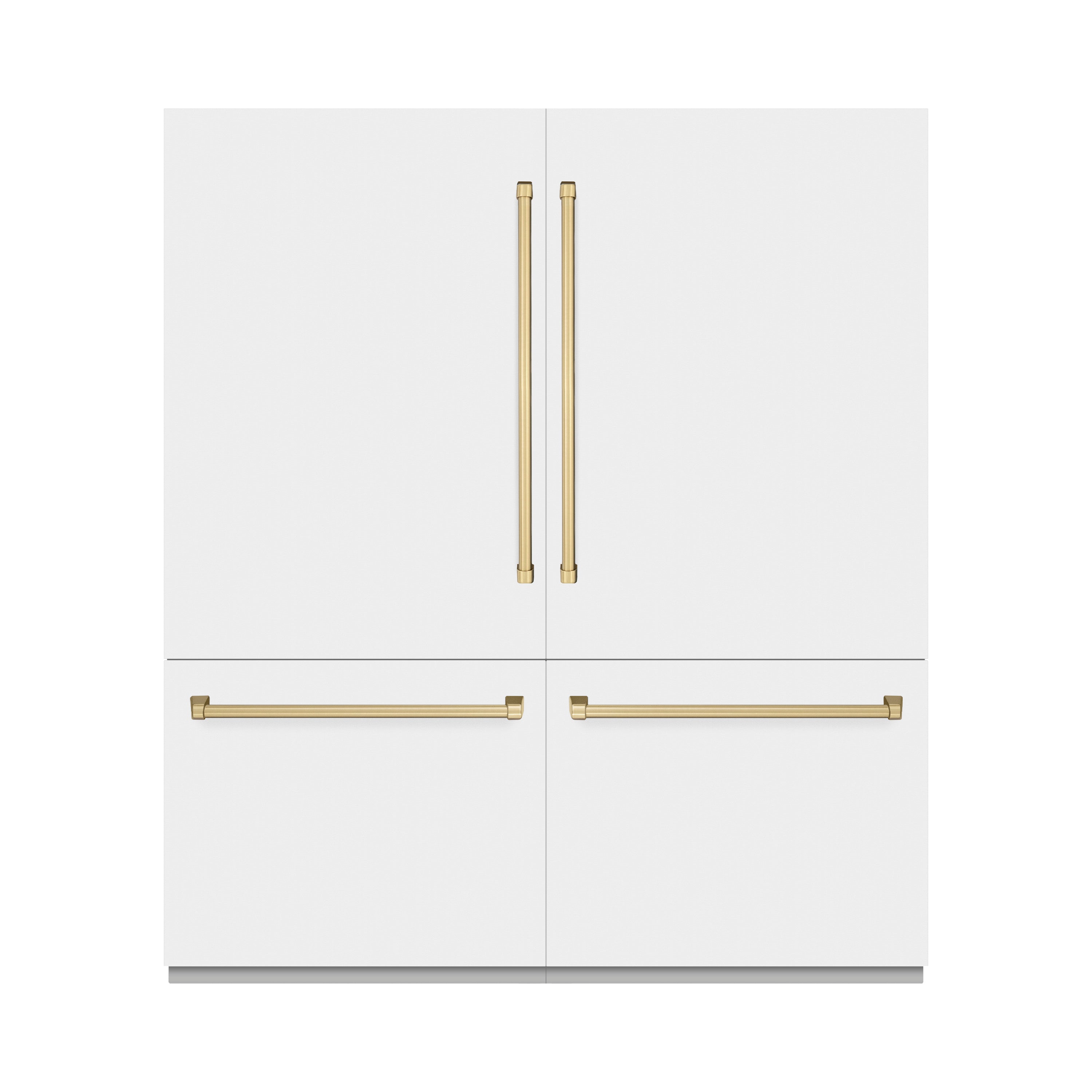ZLINE 72 in. French Door Built-In Bottom Freezer Refrigerator 39.6 cu. ft. Water Dispensers, Ice Makers, White Matte, Champagne Bronze Accents (GRBITZ-WM-72-CB)