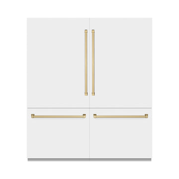 ZLINE 72 in. French Door Built-In Bottom Freezer Refrigerator 39.6 cu. ft. Water Dispensers, Ice Makers, White Matte, Champagne Bronze Accents (GRBITZ-WM-72-CB)