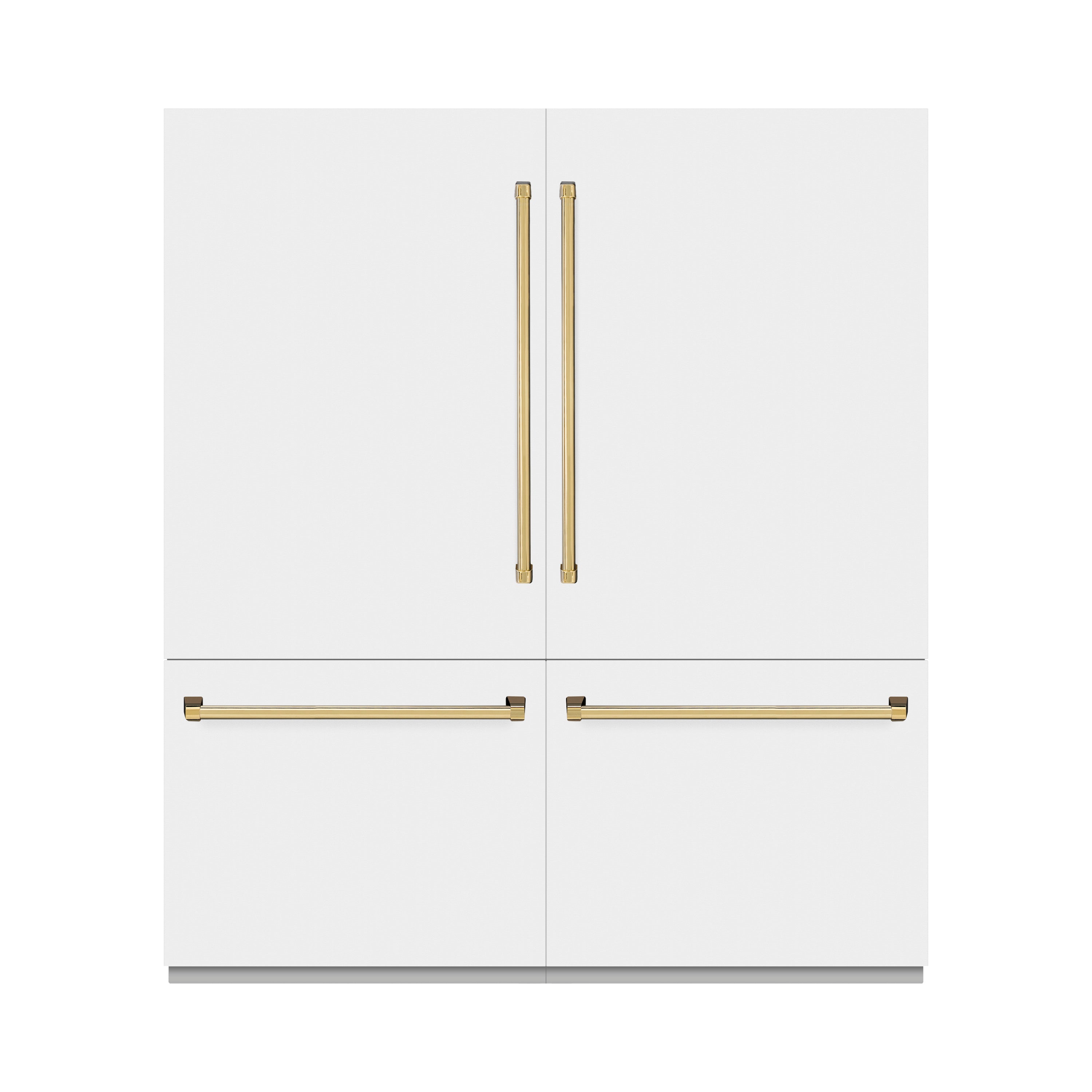 ZLINE 72 in. French Door Built-In Bottom Freezer Refrigerator 39.6 cu. ft. Water Dispensers Ice Makers White Matte Polished Gold Accents (GRBITZ-WM-72-G)