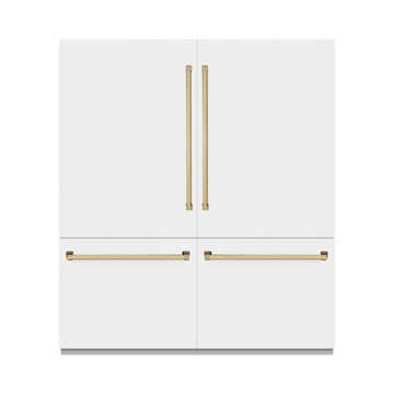 ZLINE 72 in. French Door Built-In Bottom Freezer Refrigerator 39.6 cu. ft. Water Dispensers Ice Makers White Matte Polished Gold Accents (GRBITZ-WM-72-G)