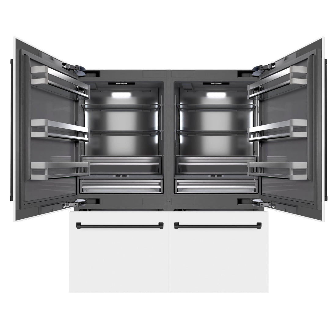 ZLINE 72 in. French Door Built-In Bottom Freezer Refrigerator 39.6 cu. ft. Water Dispensers, Ice Makers, White Matte, Matte Black Accents (GRBITZ-WM-72-MB)