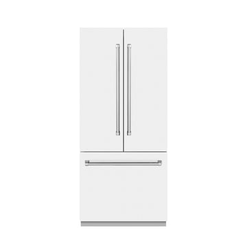 ZLINE 36 in. French Door Built-In Bottom Freezer Refrigerator 19.6 Cu. Ft. Water Dispenser Ice Maker White Matte Graphite Gray Interior (GRBIV-WM-36)