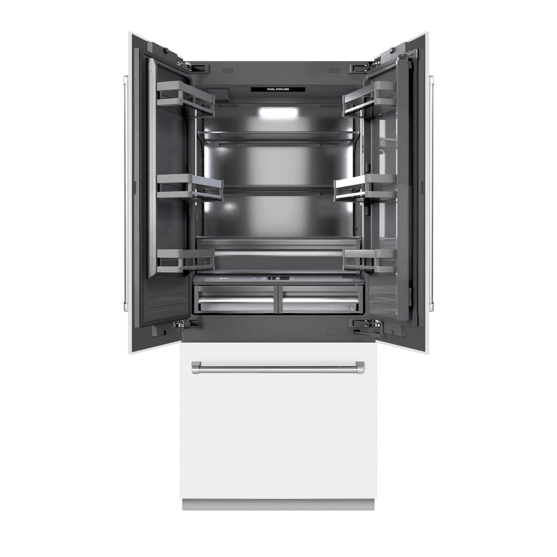 ZLINE 36 in. French Door Built-In Bottom Freezer Refrigerator 19.6 Cu. Ft. Water Dispenser Ice Maker White Matte Graphite Gray Interior (GRBIV-WM-36)