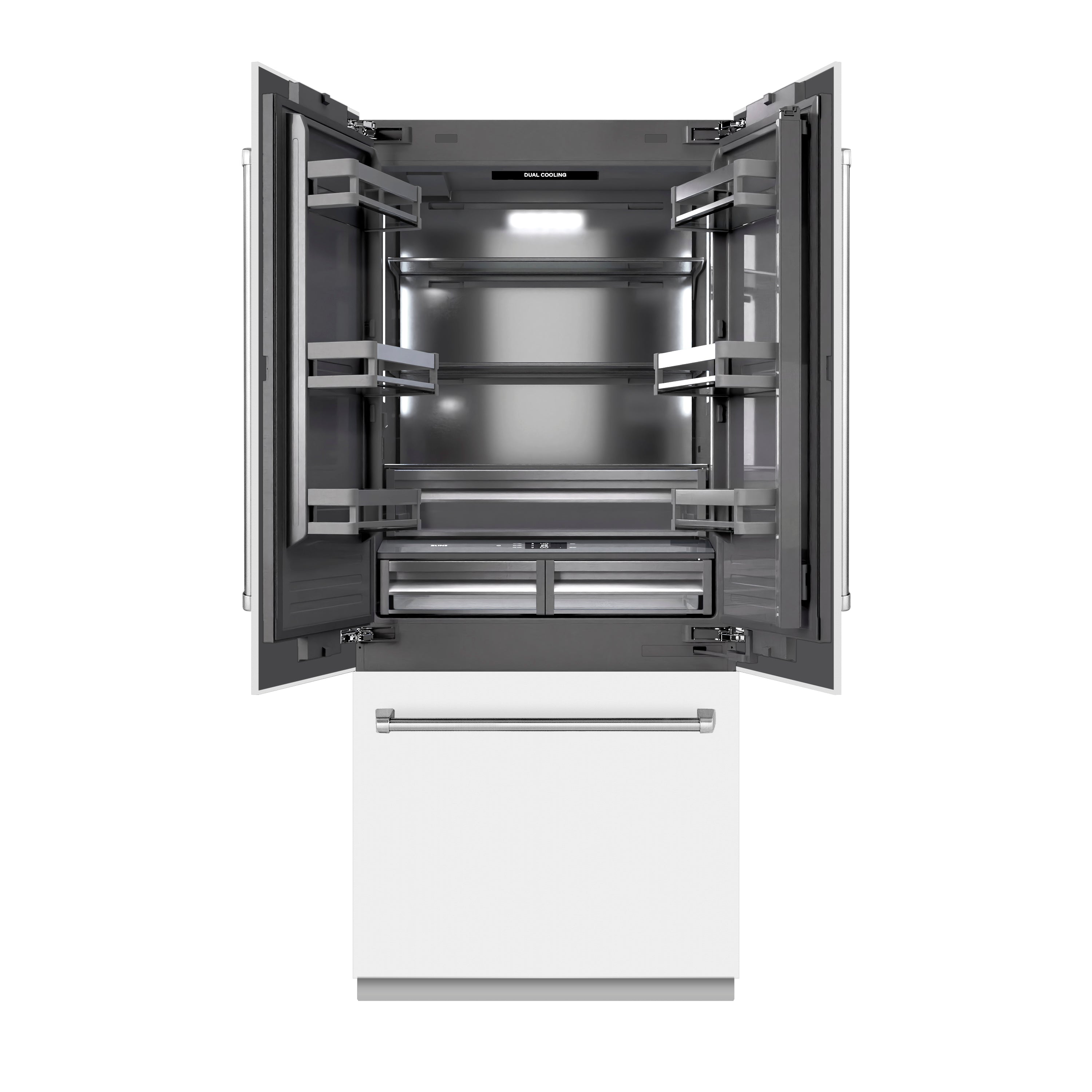 ZLINE 36 in. French Door Built-In Bottom Freezer Refrigerator 19.6 Cu. Ft. Water Dispenser Ice Maker White Matte Graphite Gray Interior (GRBIV-WM-36)