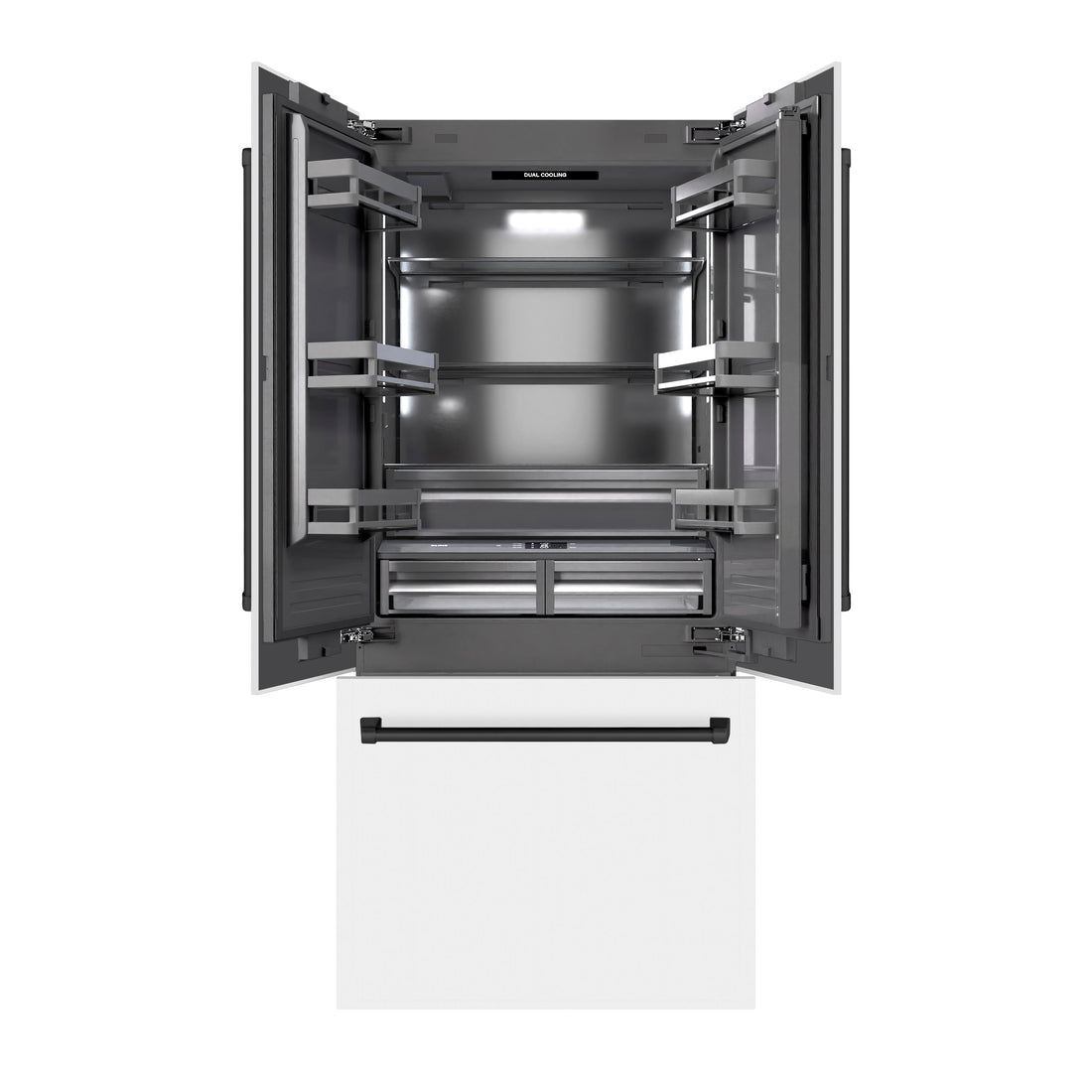 ZLINE 36-Inch Built-In French Door Refrigerator 19.6 Cu. Ft. Bottom Freezer Water Dispenser Ice Maker White Matte Matte Black Accents (GRBIVZ-WM-36-MB)