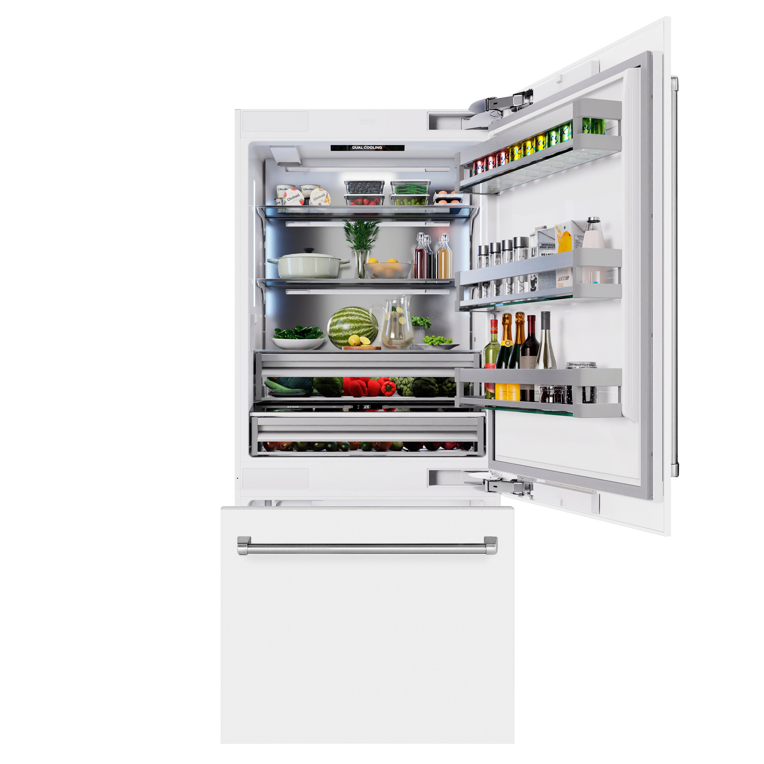 ZLINE 36 in Built-In Bottom Freezer Refrigerator 19.8 cu. ft. White Matte Water Dispenser Ice Maker (RBIT-WM-36)