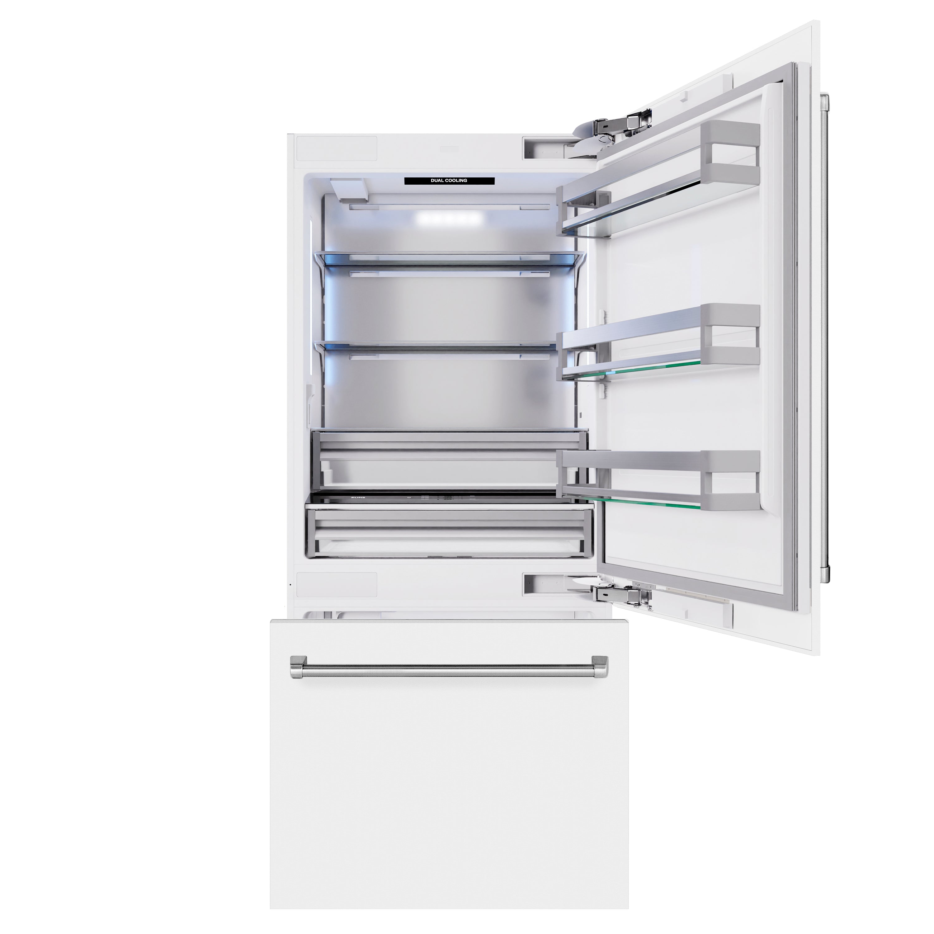 ZLINE 36 in Built-In Bottom Freezer Refrigerator 19.8 cu. ft. White Matte Water Dispenser Ice Maker (RBIT-WM-36)