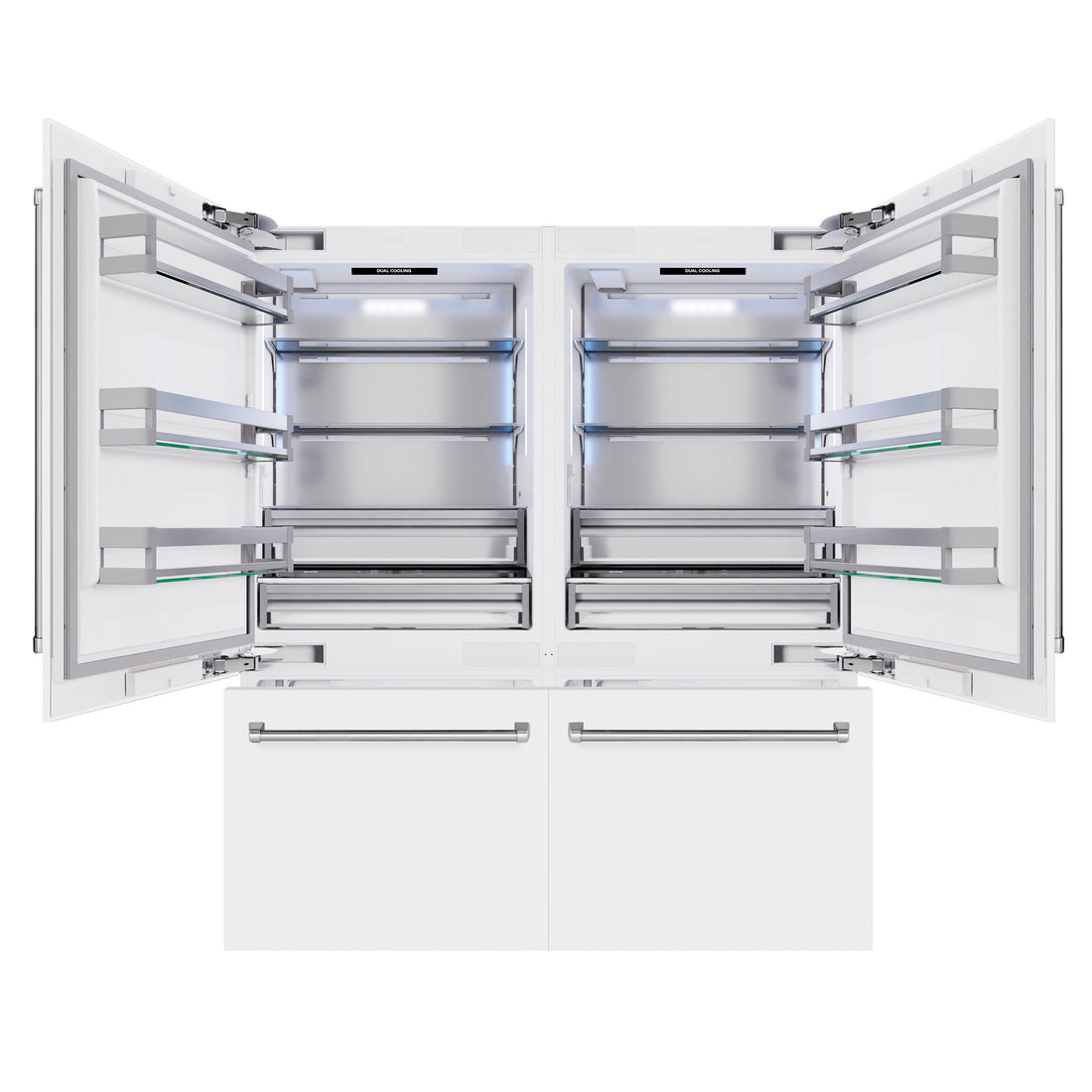 ZLINE 72 in. Built-In French Door Refrigerator 39.6 cu. ft. Bottom Freezer Water Dispensers Ice Makers White Matte (RBIT-WM-72)