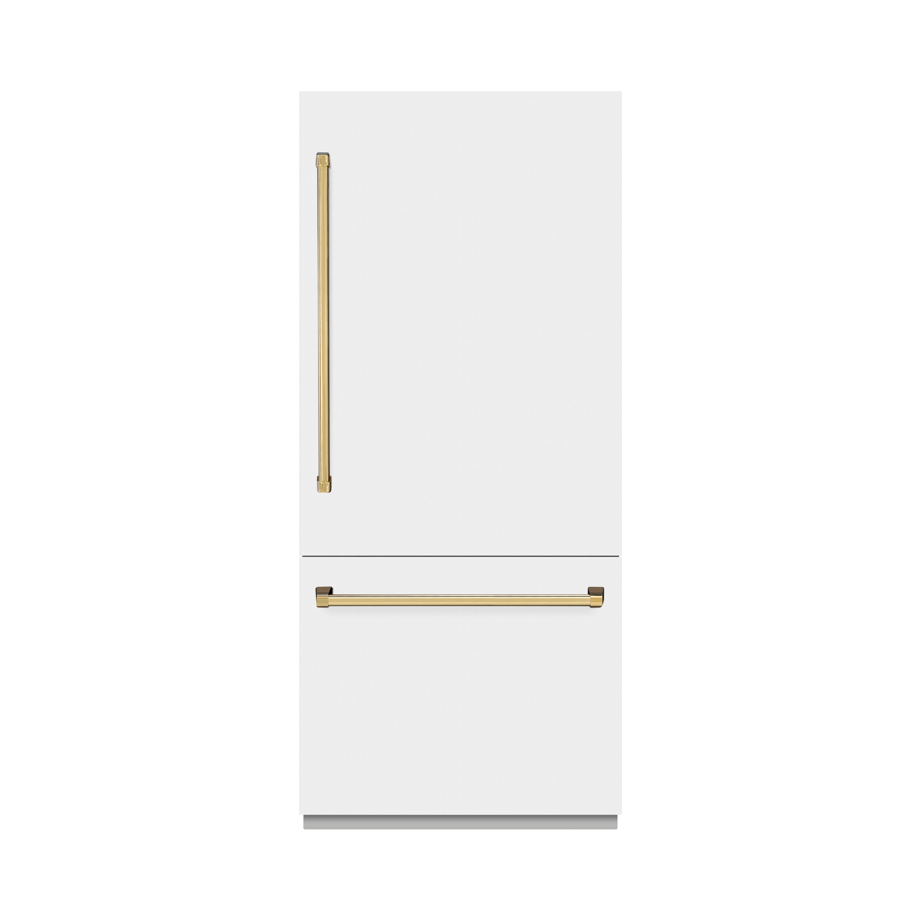 ZLINE 36" Built-In Bottom Freezer Refrigerator 19.8 cu. ft. Water Dispenser Ice Maker White Matte Polished Gold Accents (RBITZ-WM-36-G)