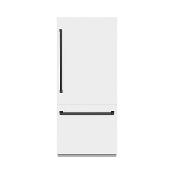 ZLINE 36 in. Built-In Bottom Freezer Refrigerator 19.8 Cu. Ft. White Matte with Water Dispenser, Ice Maker, Matte Black Accents (RBITZ-WM-36-MB)