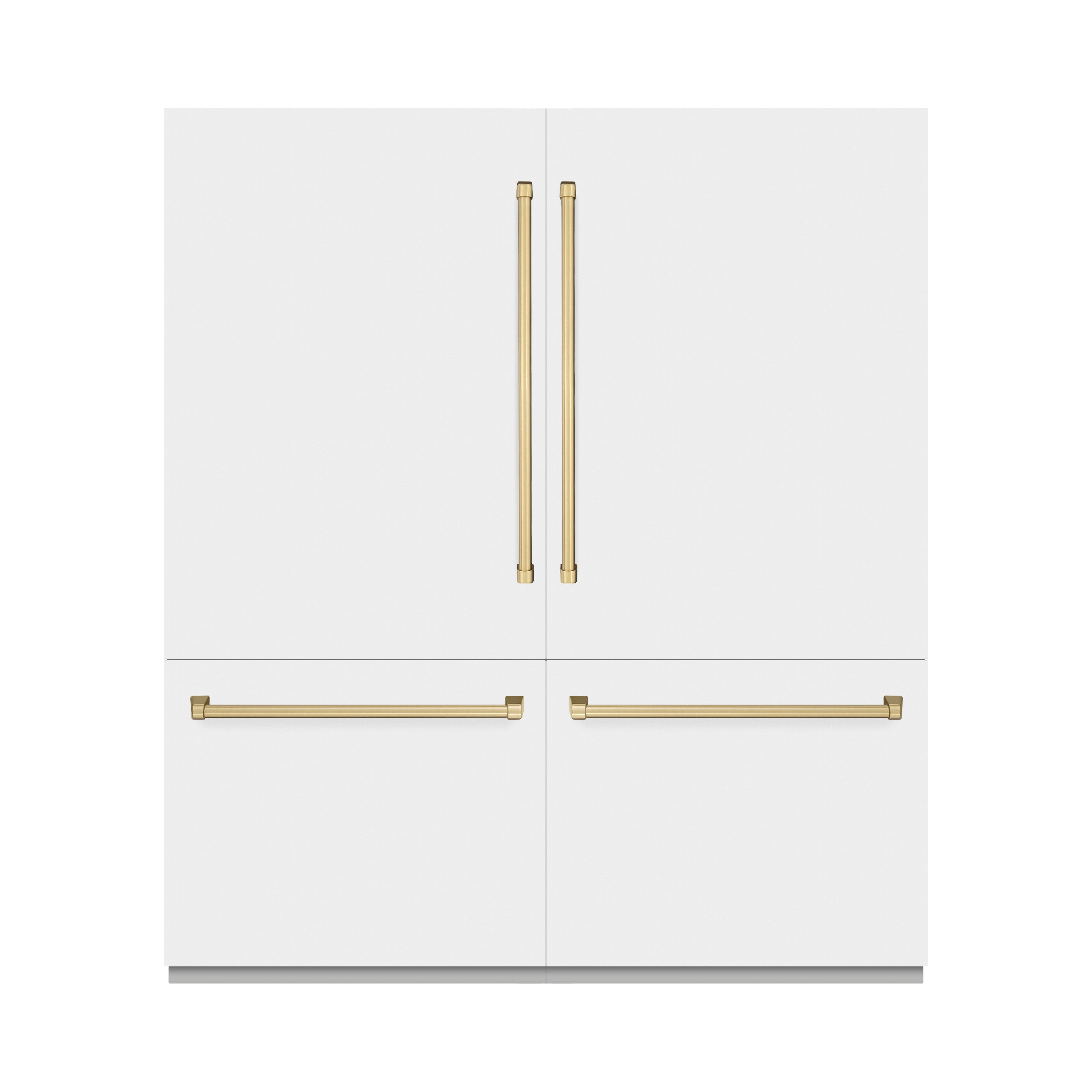 ZLINE 72 in. Built-In French Door Bottom Freezer Refrigerator 39.6 cu. ft. White Matte with Water Dispensers, Ice Makers, Champagne Bronze Accents (RBITZ-WM-72-CB)