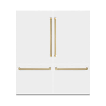 ZLINE 72 in. Built-In French Door Bottom Freezer Refrigerator 39.6 cu. ft. White Matte with Water Dispensers, Ice Makers, Champagne Bronze Accents (RBITZ-WM-72-CB)