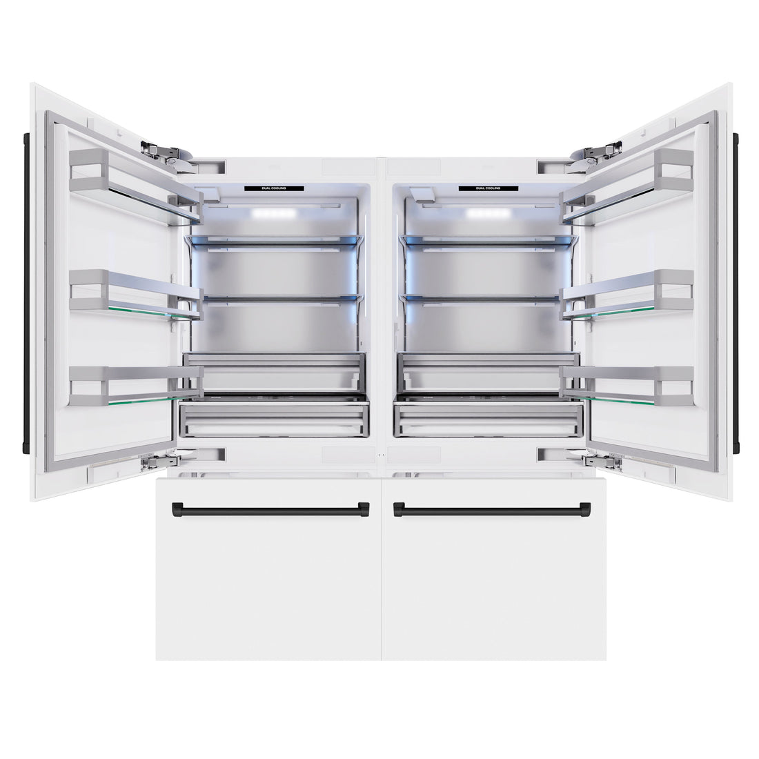 ZLINE 72 in. French Door Built-In Bottom Freezer Refrigerator 39.6 Cu. Ft. White Matte with Water Dispensers, Ice Makers, Matte Black Accents (RBITZ-WM-72-MB)