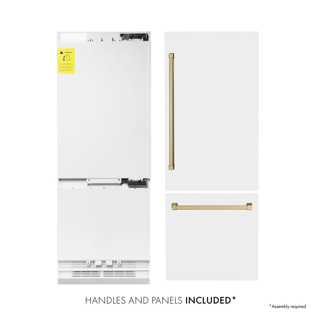 ZLINE 30-Inch Built-In Refrigerator 16.1 cu. ft. Internal Water & Ice Dispenser White Matte with Champagne Bronze Accents (RBIVZ-WM-30-CB)