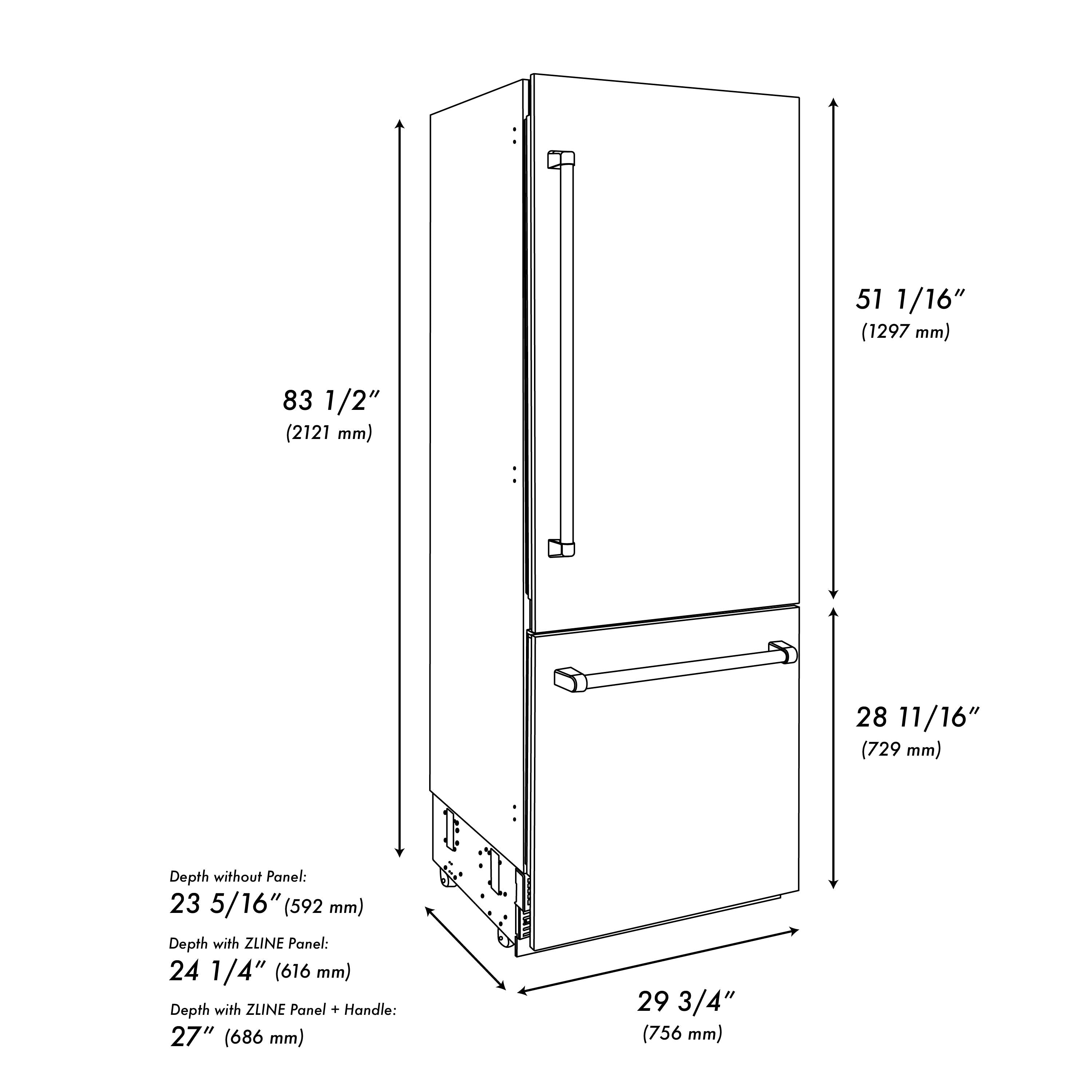 ZLINE 30-Inch Built-In Refrigerator 16.1 Cu. Ft. Internal Water & Ice Dispenser White Matte with Gold Accents (RBIVZ-WM-30-G)