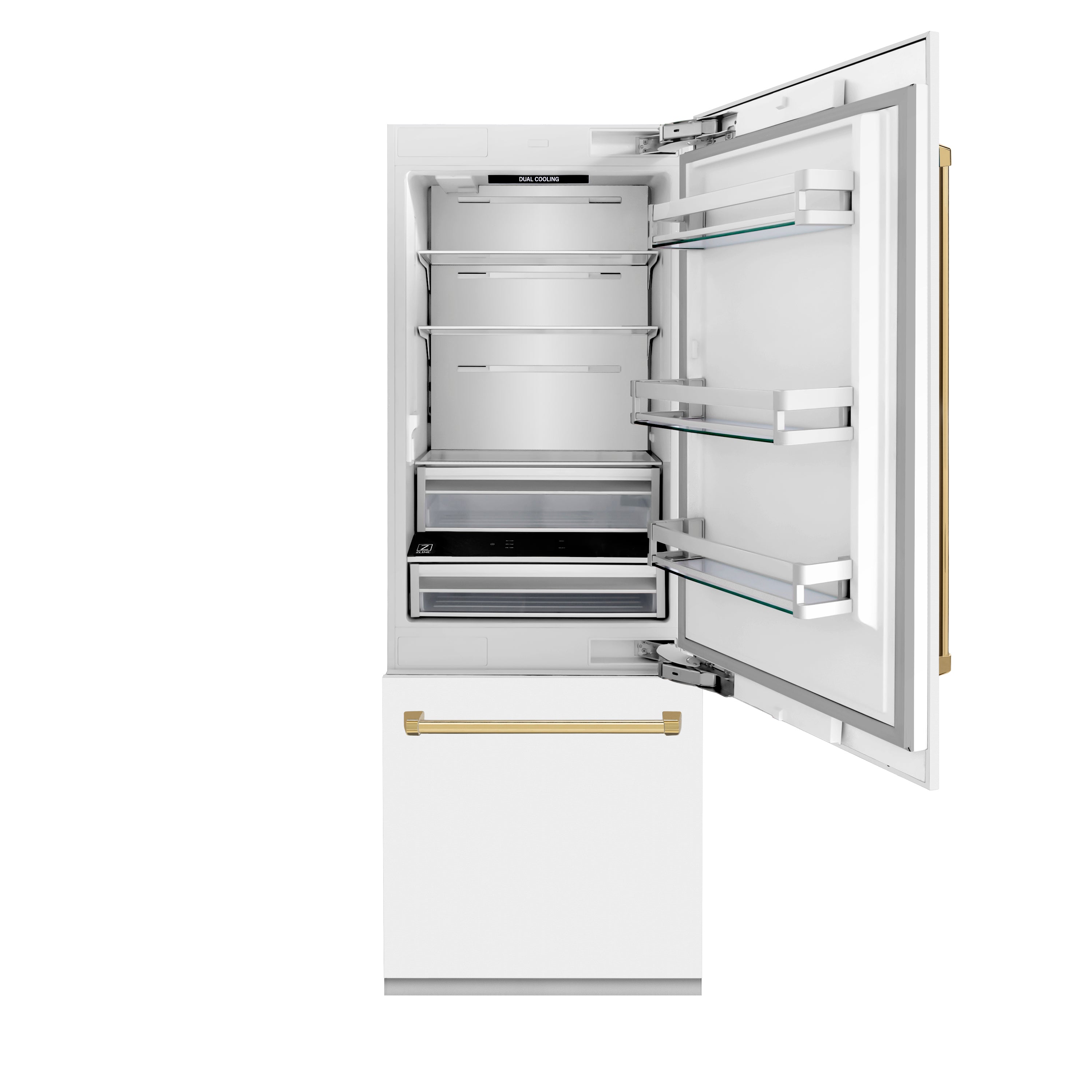 ZLINE 30-Inch Built-In Refrigerator 16.1 Cu. Ft. Internal Water & Ice Dispenser White Matte with Gold Accents (RBIVZ-WM-30-G)